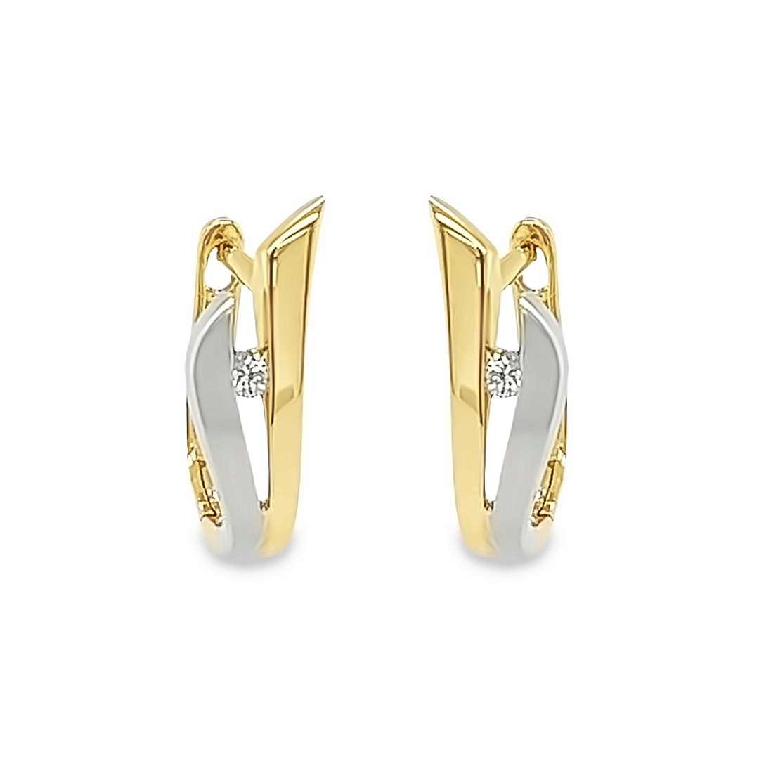 Bicolor gouden klapoorringen met Diamant 0,04 karaat