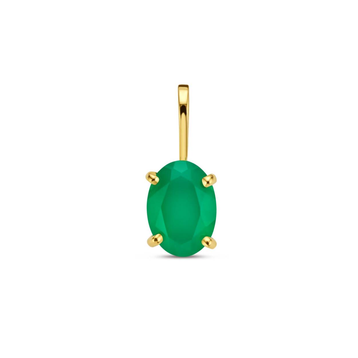 14k Geelgouden hanger uitgevoerd met schitterende groen agaat.