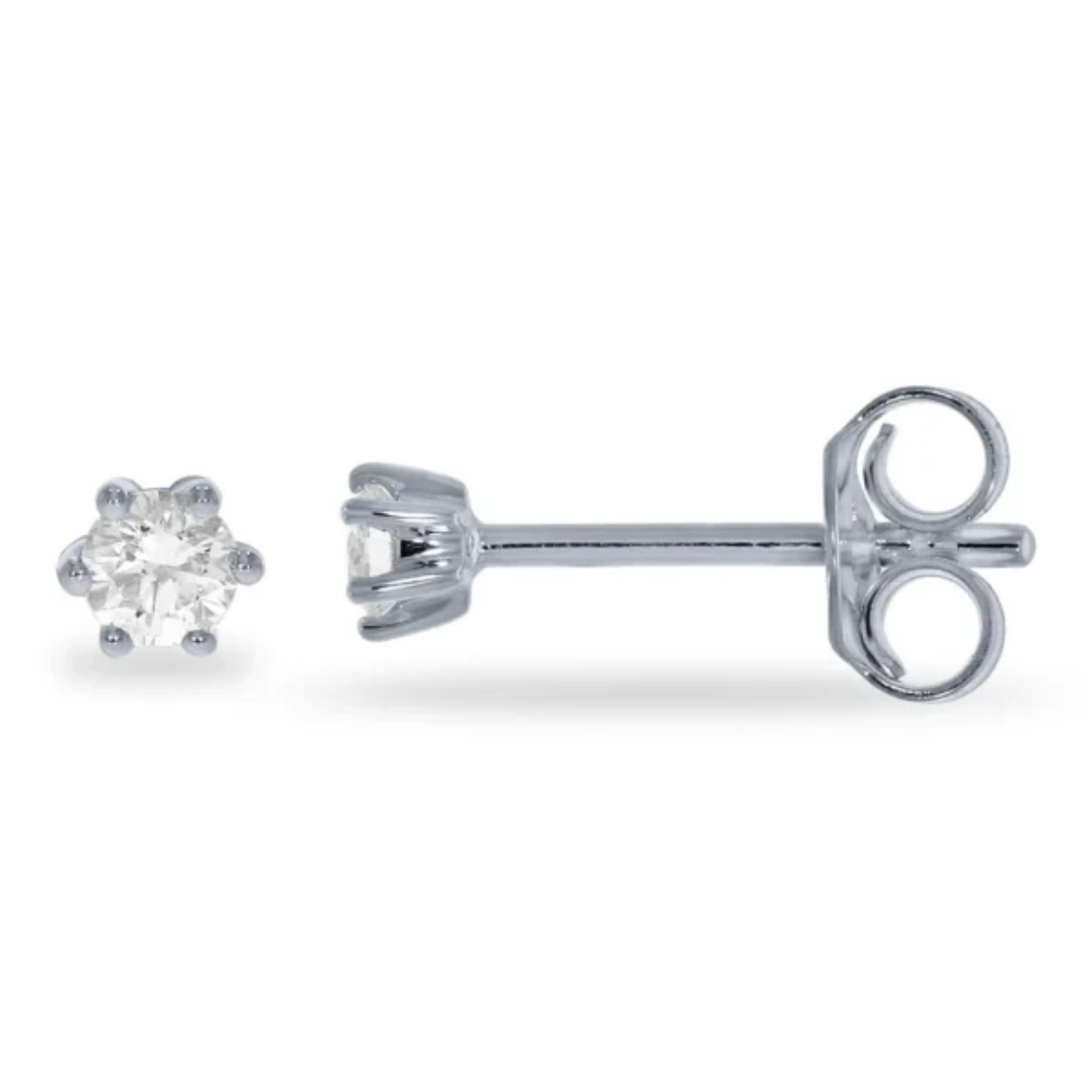 Zilveren oorknop met diamant in 6 poots zetting