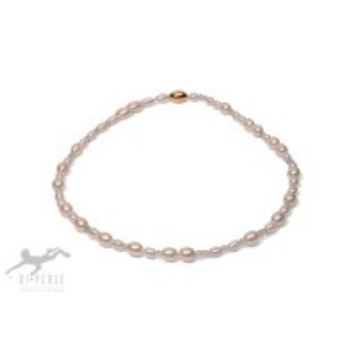parelcollier met ovale parels en aquamarijn met een verguld zilveren sluiting op 45 cm lengte