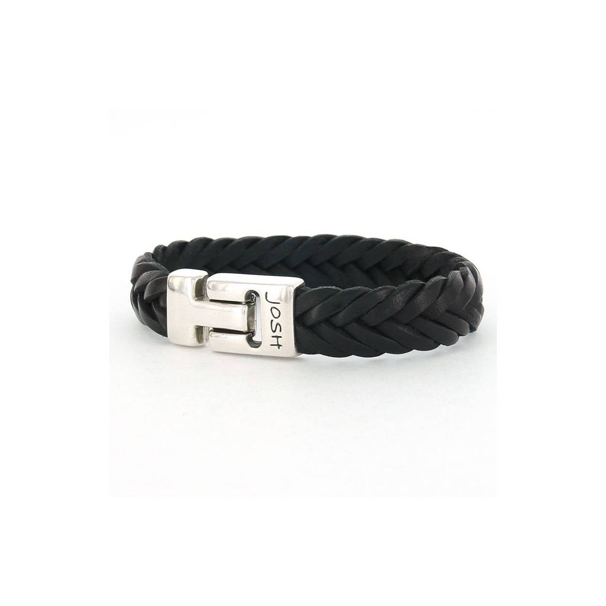Josh armband leder verzilverd armband 24001 L+1 
24001-BRA-S-BLACK-L+1