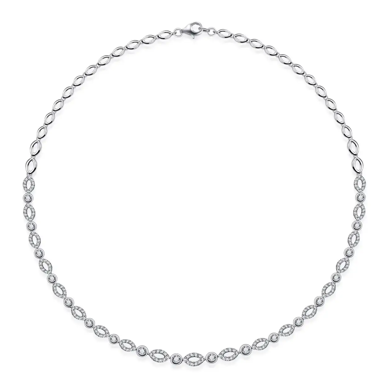 Zilveren collier fantasie zirkonia 43cm 