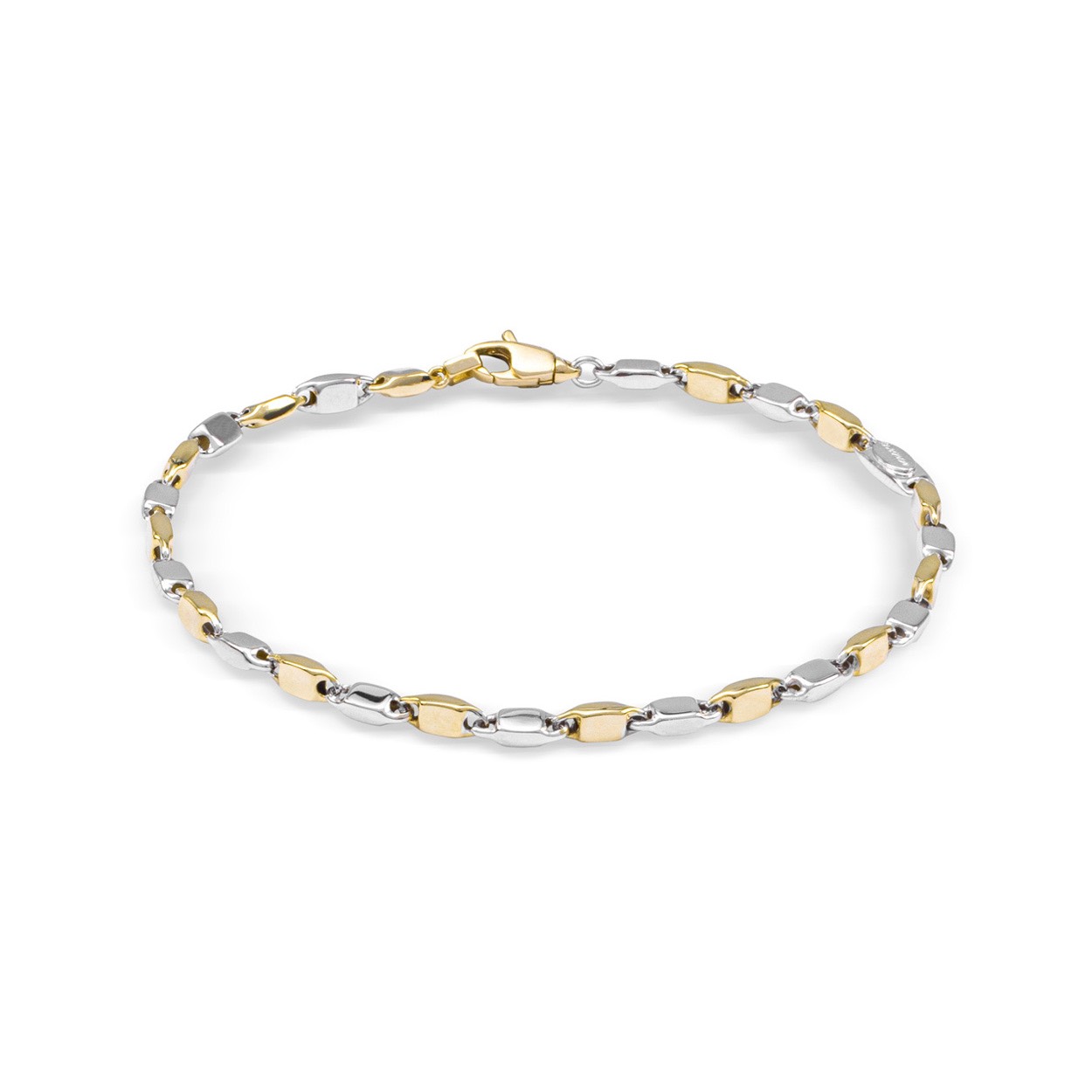 Bicolor gouden armband 
Lengte: 19cm 
Breedte: 3mm
