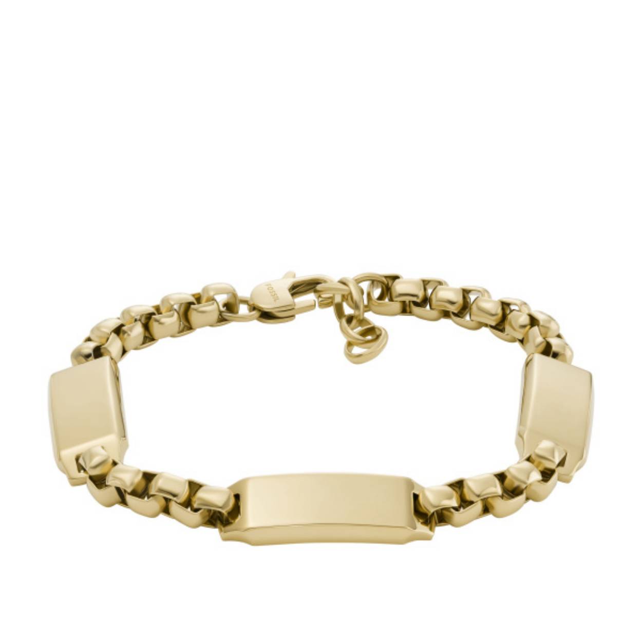 Fossil heren armband goudkleurig roestvrijstaal, deze armband kan gegraveerd worden