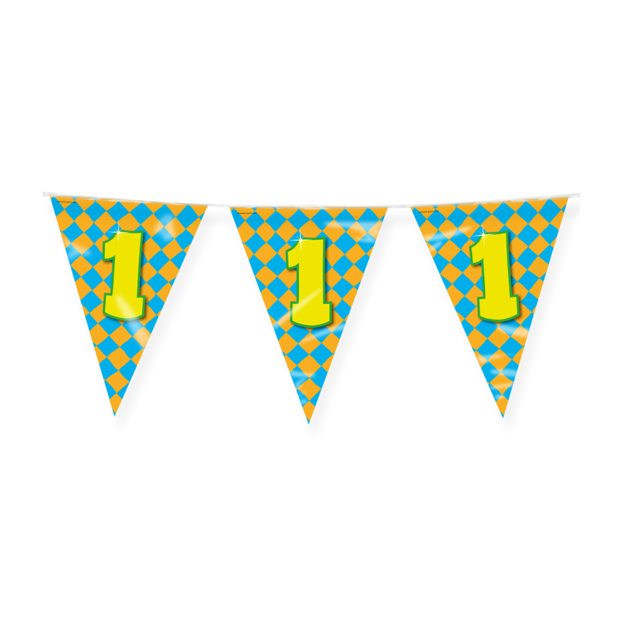 De Happy party flags 1 zijn de ideale versiering op de verjaardag van een 1-jarige. Door de vrolijke kleuren vallen deze party vlaggen dan ook extra goed op! De aan beide kanten bedrukte vlaggetjes zijn gemaakt van folie, hebben een lengte van 10 meter