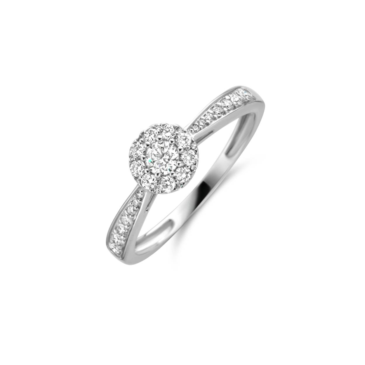 witgouden Blush ring+ briljant, rozet+ scheen 0.46ct briljant mt56