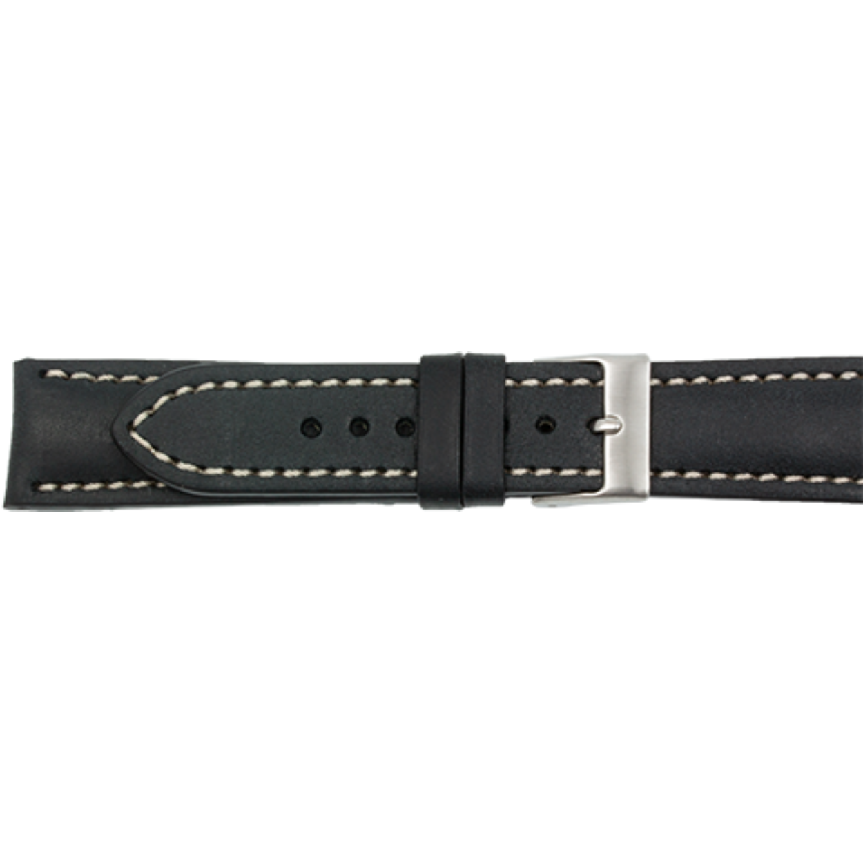 Horlogeband 540 leder 20mm Zwart - creme stiksel