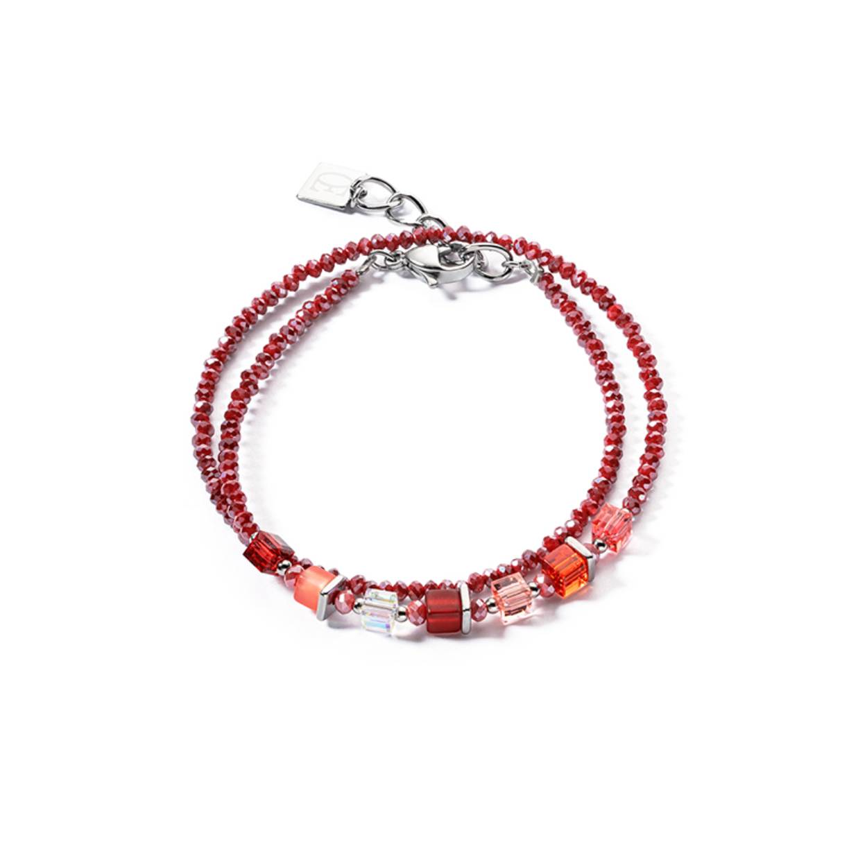 Coeur de Lion dubbel rijige armband met rood accenten 