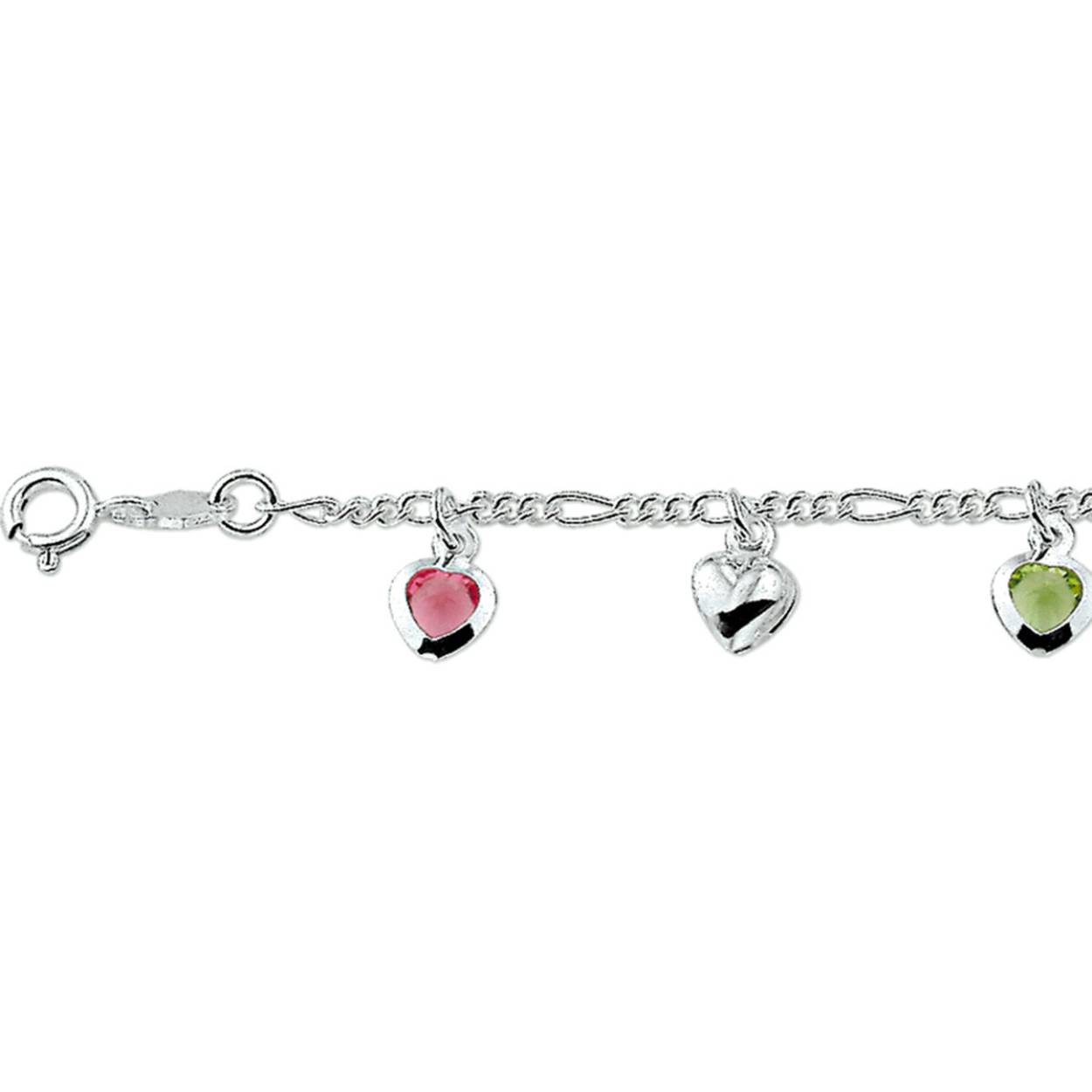 Zilveren armband met 7 hartjes. De schakelbreedte is 2.0mm.