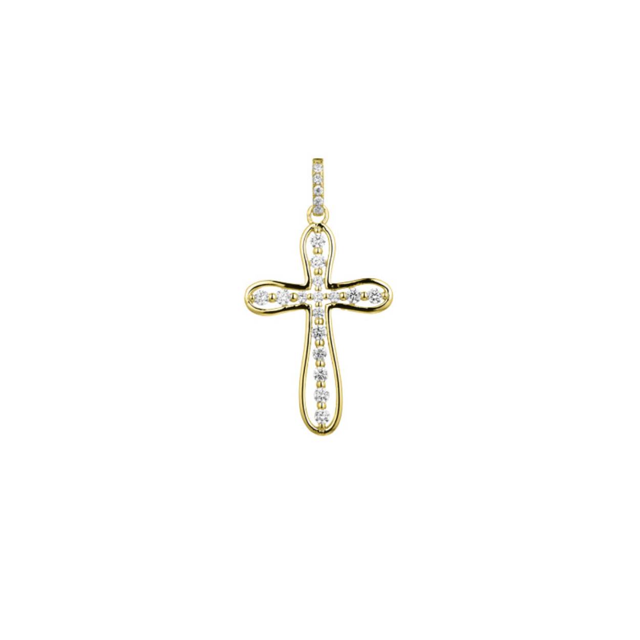 Zilver vergulde hanger, kruis met zirkonia's 