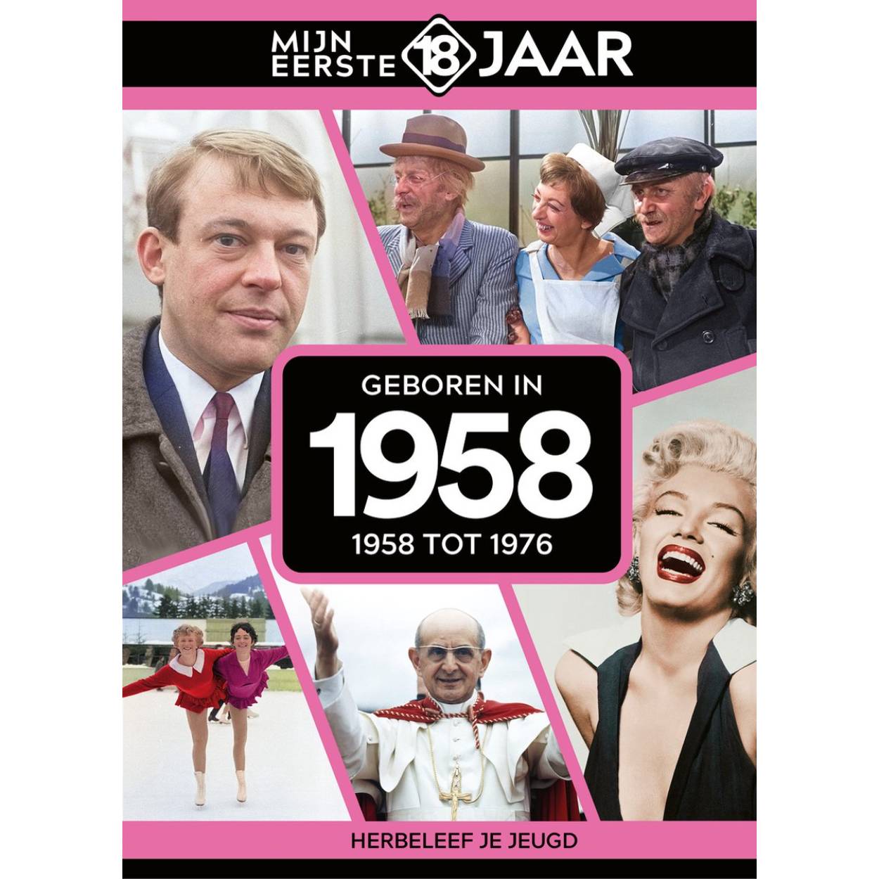 MIJN EERSTE 18 JAAR; GEBOREN IN 1958 De jaren van 1958 tot 1976 Mijn Eerste 18 Jaar is hét boek vol met ‘oh ja!’-momenten. Droom weg bij alle hoogtepunten uit jouw jeugd. Zo beleef je de meest spraakmakende momenten uit de eerste 18 jaar van jouw leven opnieuw. Aan welke hits, films en tv-programma’s heb je mooie herinneringen? Hoe was de mode toen, het straatbeeld en de rages? Welke sporthelden zijn je bijgebleven? En wat was het nieuws waar iedereen het over had? Mijn Eerste 18 Jaar staat boordevol jeugdsentiment. Met maar liefst 182 pagina’s aan kleurrijke foto’s, anekdotes en iconische beelden uit jouw jonge jaren. Ook hebben we per jaar de grootste hits voor je verzameld. Scan de code en beluister jouw hits. Begin met bladeren en herbeleef je jeugd!