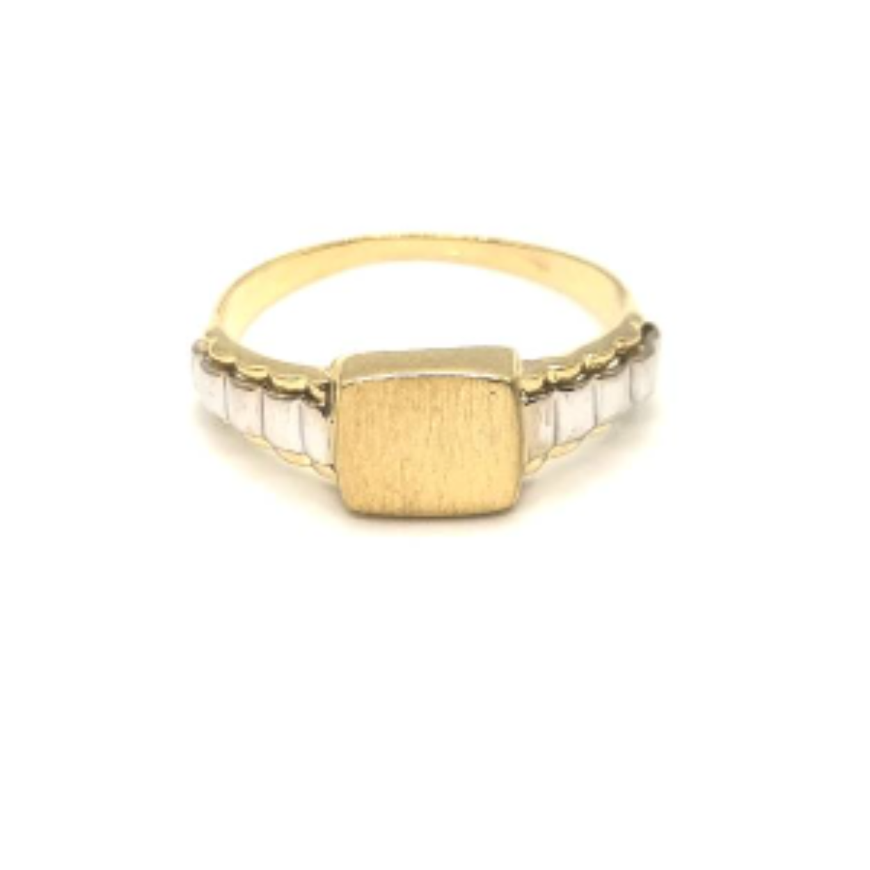 Gouden heren zegelring rolexmodel bi-colour mt.20,5 
graveerplaat 8x9mm