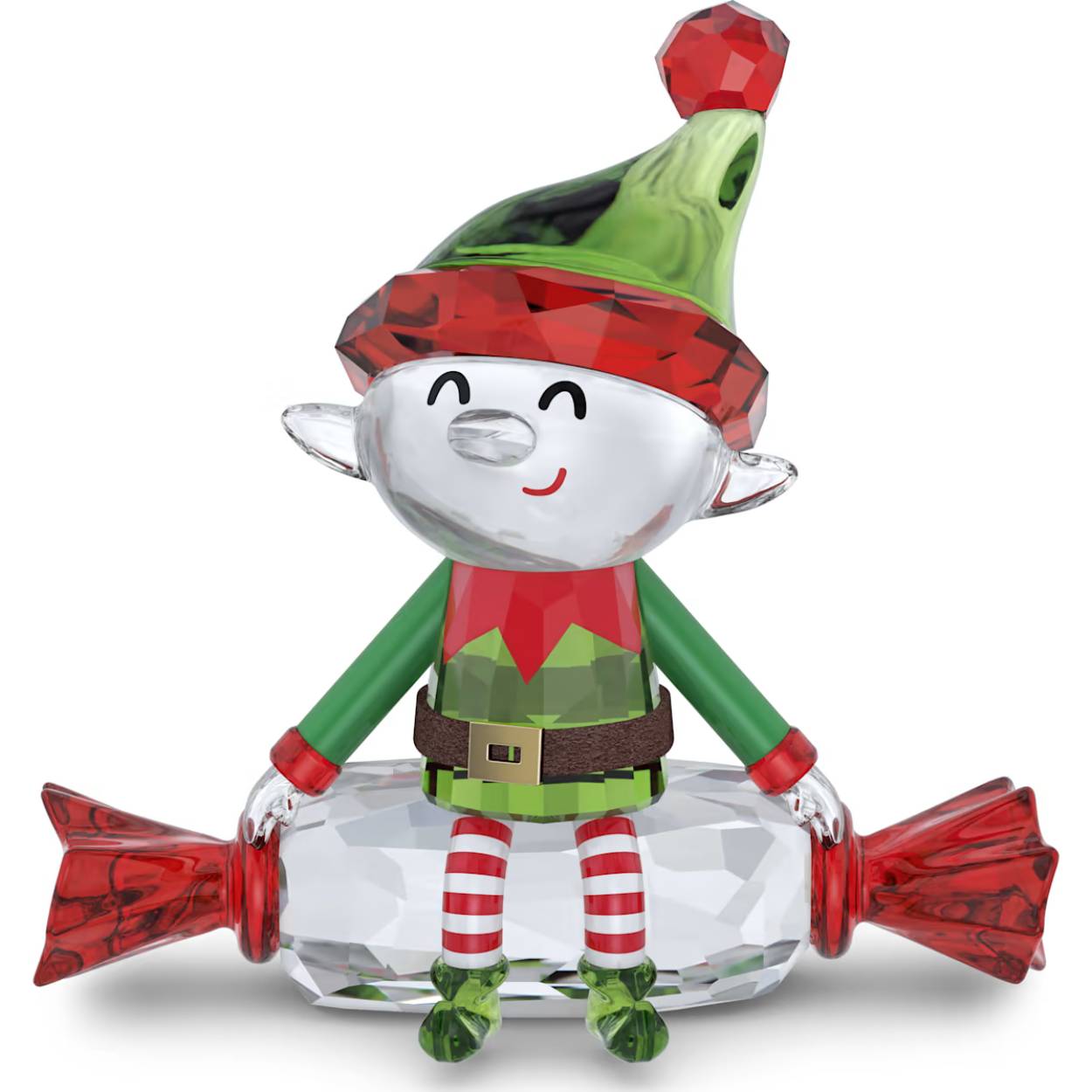 Dit ondeugende figuurtje op een kristallen snoepje is een prachtige manier om uw interieur klaar te maken voor de feestdagen. Het speelse ontwerp is vervaardigd met 234 facetten en bevat vakkundige details, zoals de rood met witte gestreepte legging van de elf en riem met een goudkleurige gesp. De groene en rode tinten passen perfect bij de sfeer van de feestdagen. Voeg het aan uw decoratie toe om het hele seizoen een kinderlijke verwondering op te wekken. Decoratieobject. Geen speelgoed. Niet geschikt voor kinderen jonger dan 15 jaar.