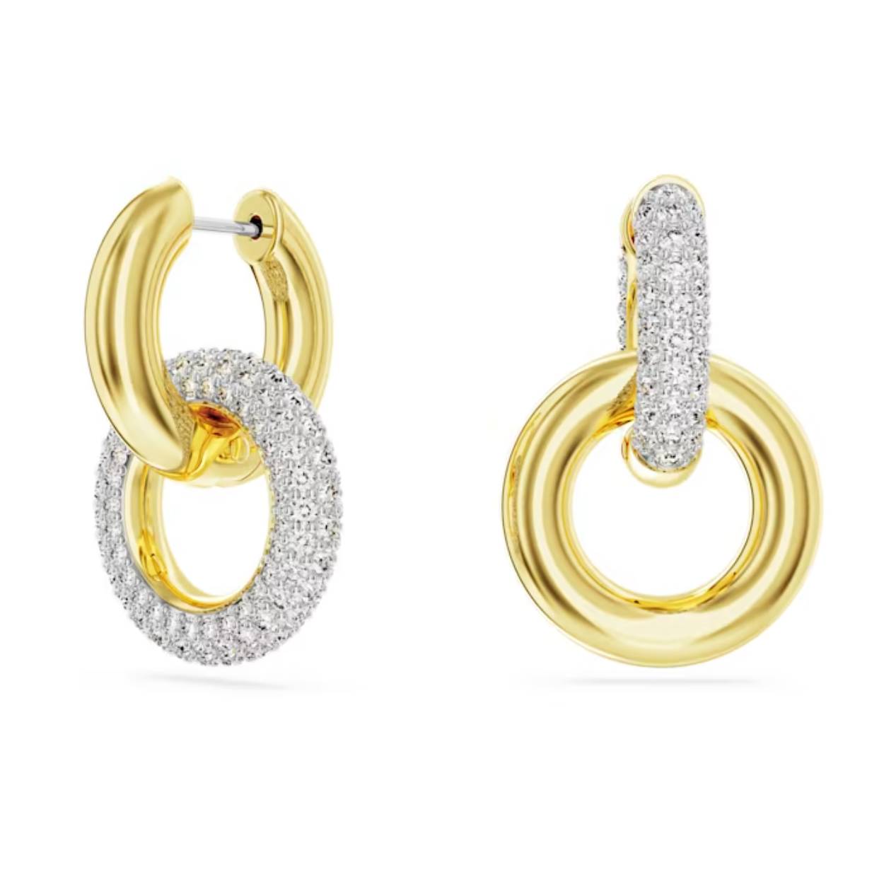 Deze in elkaar hakende Dextera-oorringen bevatten twee tubulaire ringen met een goudkleurige toplaag, waarvan een ring volledig is voorzien van kristalpavé. De ringen zijn op verschillende plekken op elk sieraad bevestigd voor een asymmetrische look en de tweede ring kan losgemaakt worden zodat er slechts één ring gedragen wordt.

Collectie:  Dextera
Kleur:  Wit
Formaat: 2.7 x 1.8 x 1.3 cm
Materiaal:  Kristallen, Goudkleurige toplaag
Gewicht (individueel product):  7.8 g