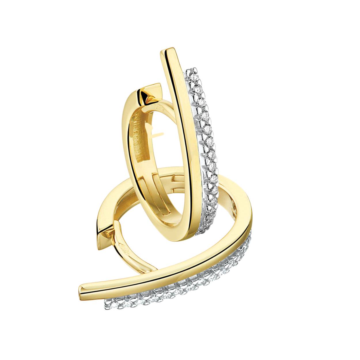 Pas Diamonds presenteert u deze prachtige gouden met diamant opgezette oorringen. Deze zogeheten bicolor oorringen zijn van 14 karaat wit en geel goud en zijn vervolgens opgezet met deze prachtige diamanten die deze creolen maken tot zeer charmante sieraden. 