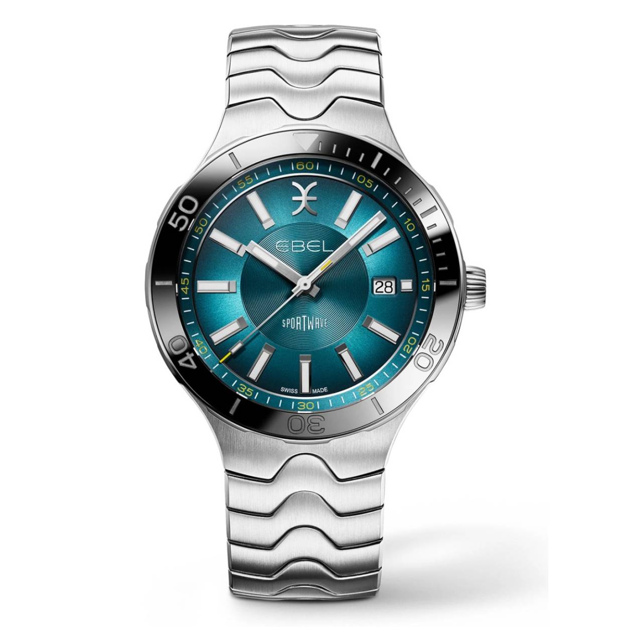 De 1216671 heeft een turquoise wijzerplaat met stalen wijzers en index. Op de wijzerplaat is naast de tijd ook een datumaanduiding te zien. De bezel van het model is ingelegd met zwart keramiek, een licht en ijzersterk materiaal. De horlogeband is vervaardigd van edelstaal en heeft een vouwsluiting. Het automatisch uurwerk met een gangreserve van 41 uur is via de opengewerkte achterzijde te bewonderen. Het model is bovendien tot 200 meter waterdicht, wat betekent dat hij om gehouden kan worden tijdens het zwemmen of douchen. Op dit Ebel horloge geldt een fabrieksgarantie van drie jaar.