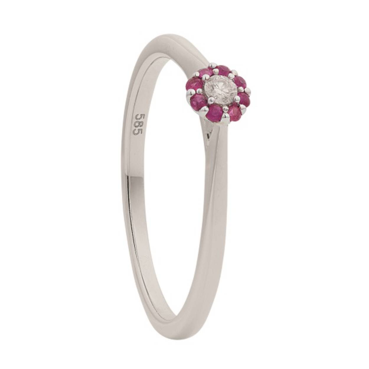 Witgouden Rozet ring met Robijn en  0.06 crt diamant