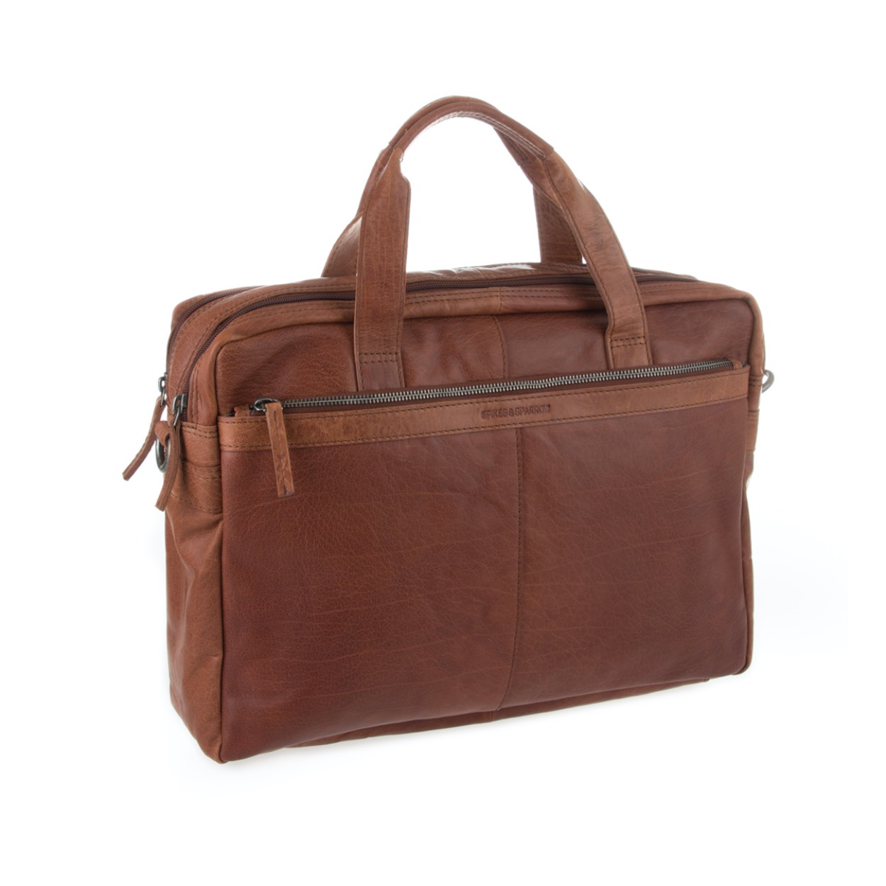 Kleur: brandy
Afmetingen: 40 x 9 x 29 cm 
Materiaal: bronco leer 
Exterieur: 2 hoofdvakken met rits, achtervak met rits, groot voorvak met rits 
Interieur: telefoon vakje, insteekvakje, pennenlusjes, laptop/tablet vak Laptop/tablet afmetingen: 33 x 24 cm / 13,3 inch 
Hengsels en banden: handvaten, afneembare lange schouderriem, trolley band