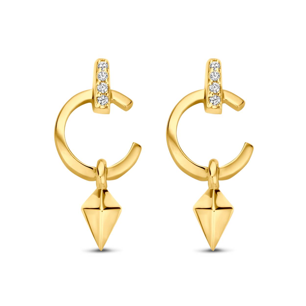 FJF Jewellery oorstekers zilver goldplated met zirkonia 'Icon Kite Open Circle'
