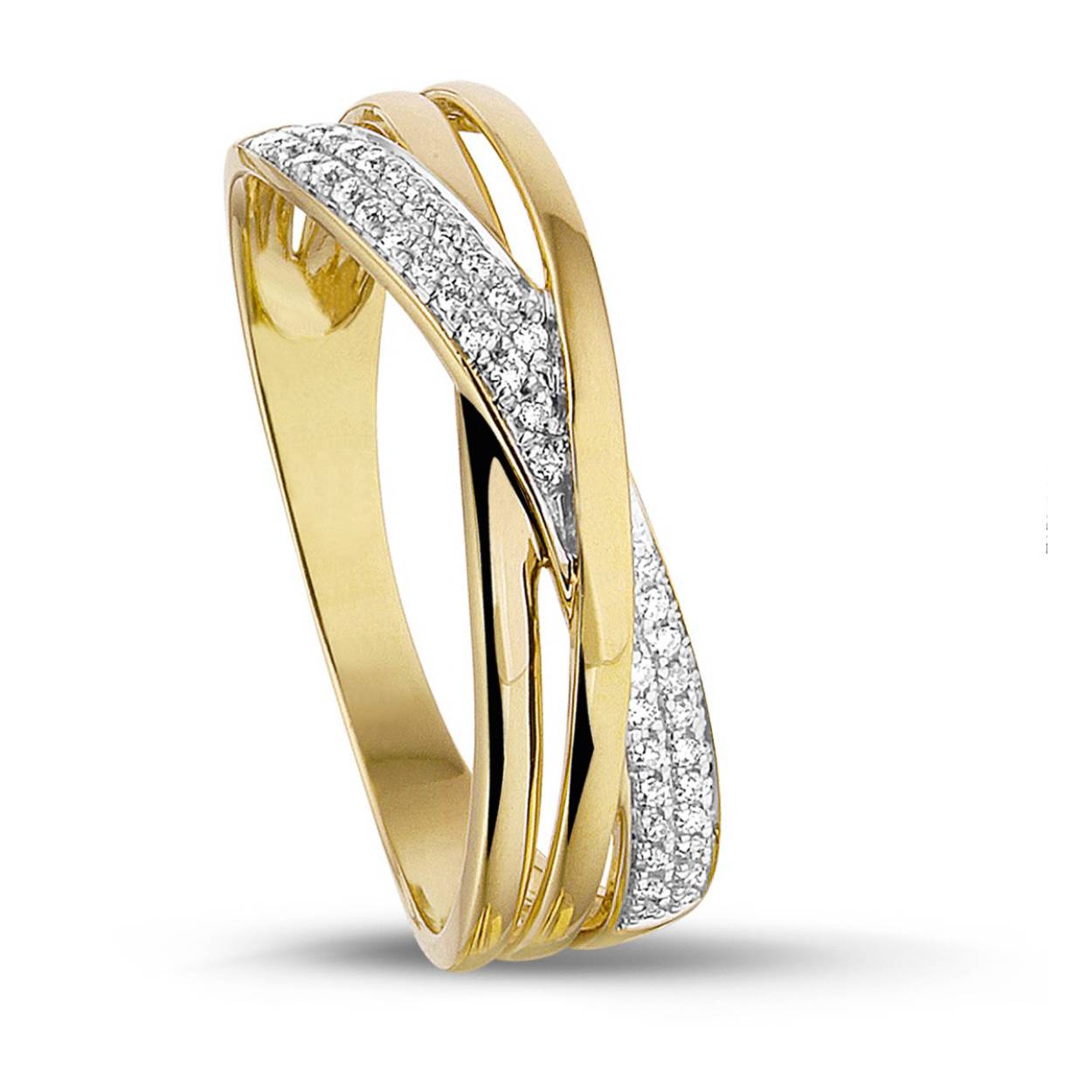 14krt Geelgouden Crossover Ring met Diamant 45-0.12crt GK2735