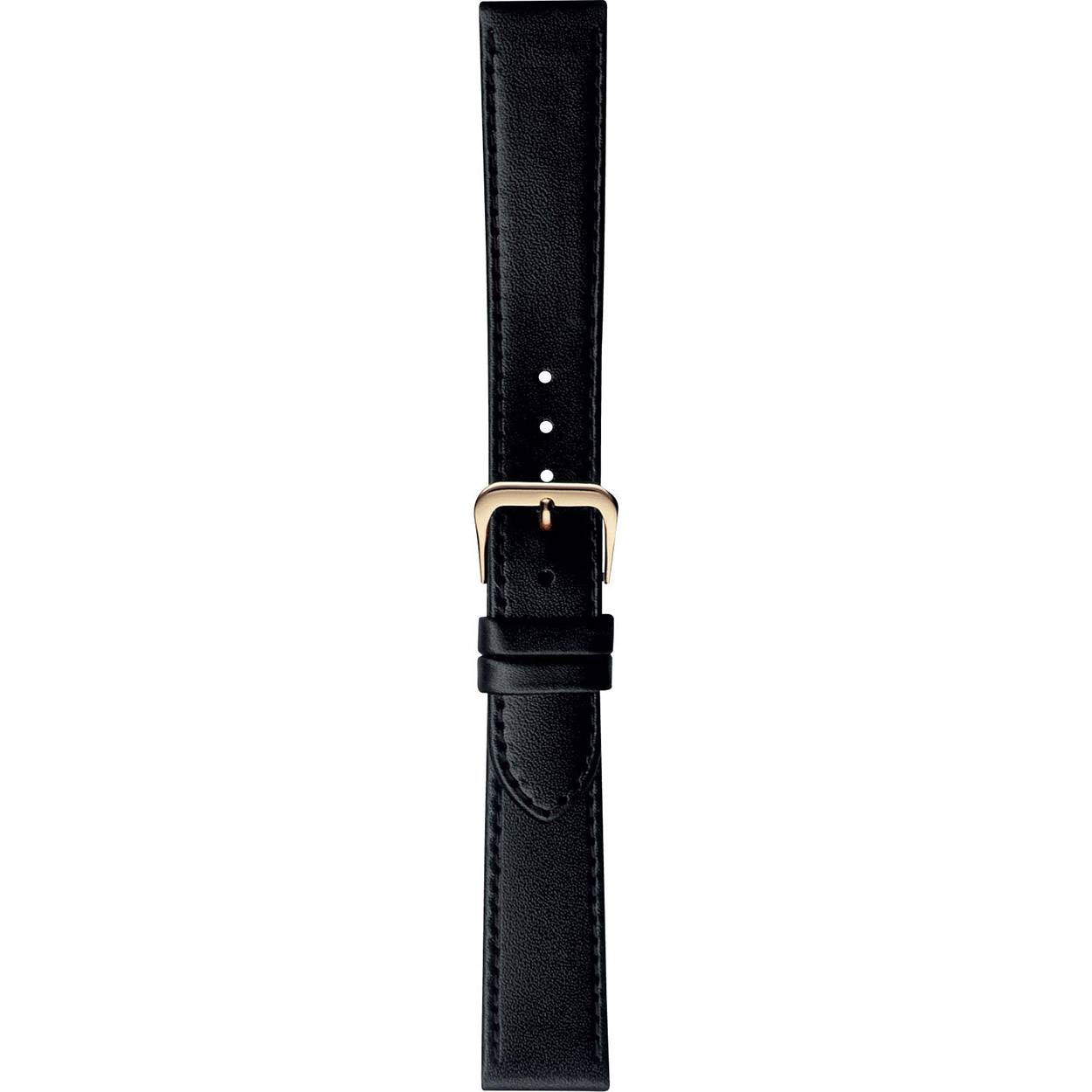 Horlogeband leder 14mm XL zwart glad gestikt 