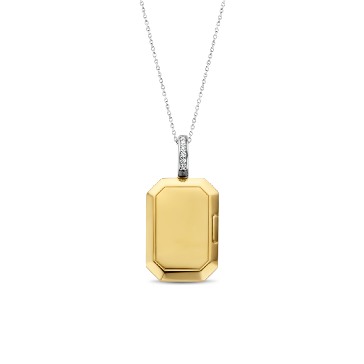 Het pronkstuk van deze TI SENTO vergulde zilveren ketting 6808ZY is het medaillon, iconisch uitgevoerd in een rechthoekige vorm. De sluiting is gedecoreerd met glinsterend witte cubic zirconia. Bewaar je mooiste herinneringen in dit bijzondere medaillon. De hanger is gemaakt van 925 sterling zilver en wordt geleverd met een fijne zilveren ketting.