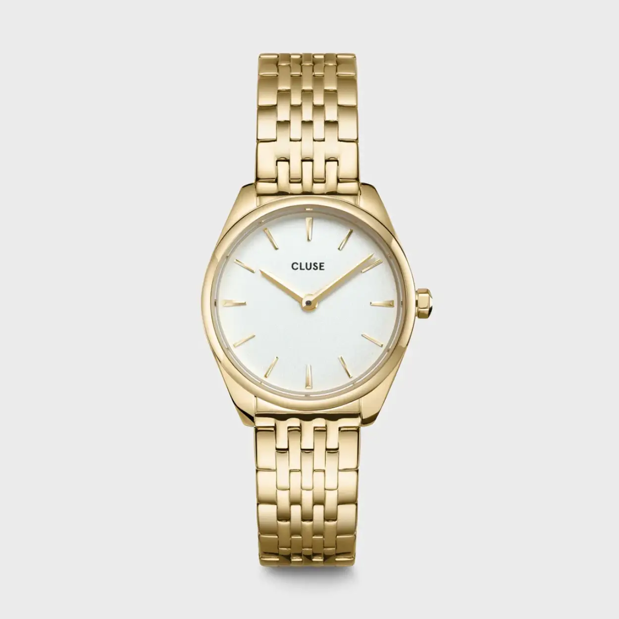 De kleinste toevoeging aan onze bestverkopende Féroce collectie, maar toch uniek op zijn eigen manier. Het CLUSE Féroce Mini horloge combineert minimalisme op moeiteloze wijze met strakke, uitgesproken details. Met zijn goudkleurige ronde horlogekast van 25 mm, witte wijzerplaat en goudkleurige horlogeband.