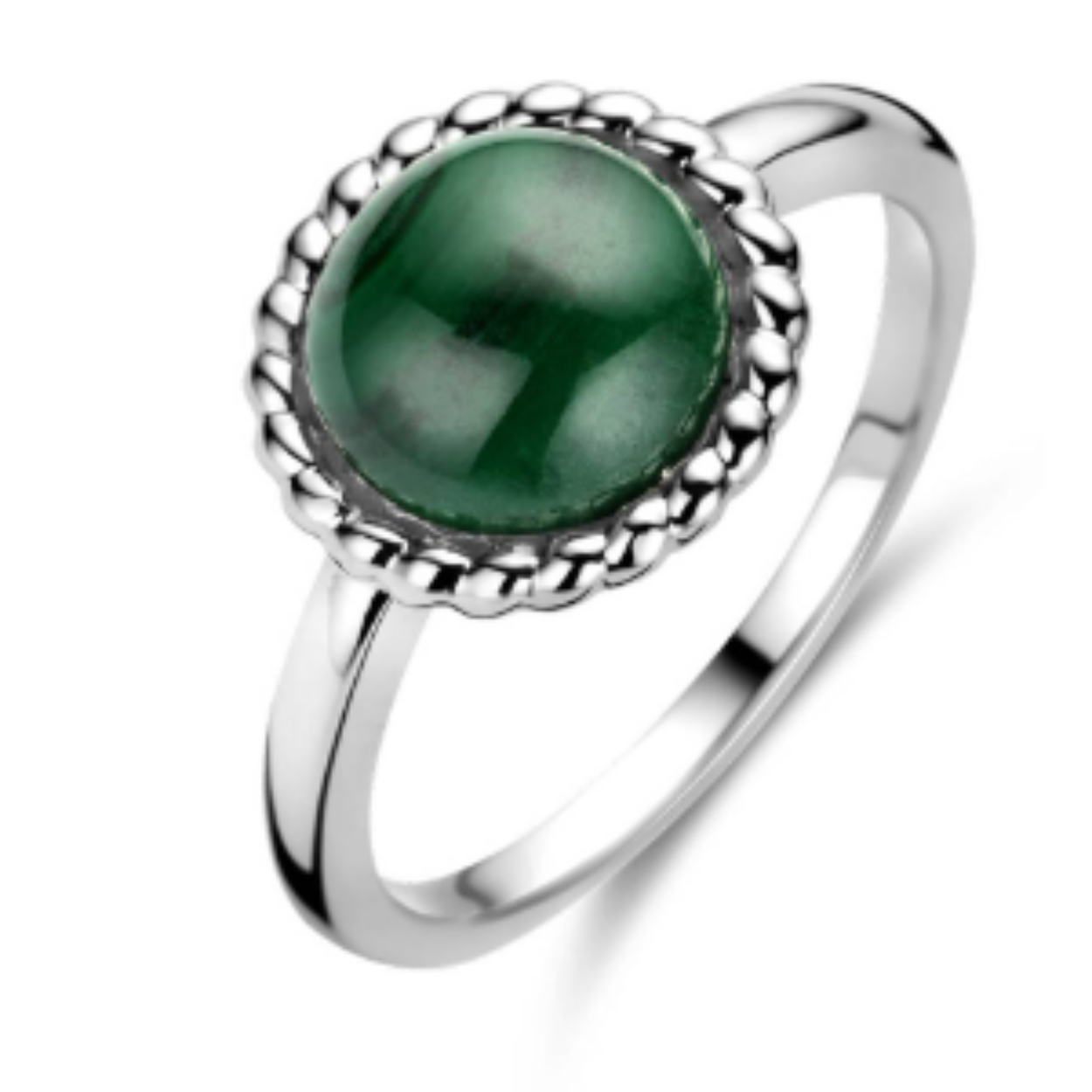 Gerhodineerd 925 zilveren ring uitgevoerd met malachiet. De ring heeft een breedte van 11mm.
