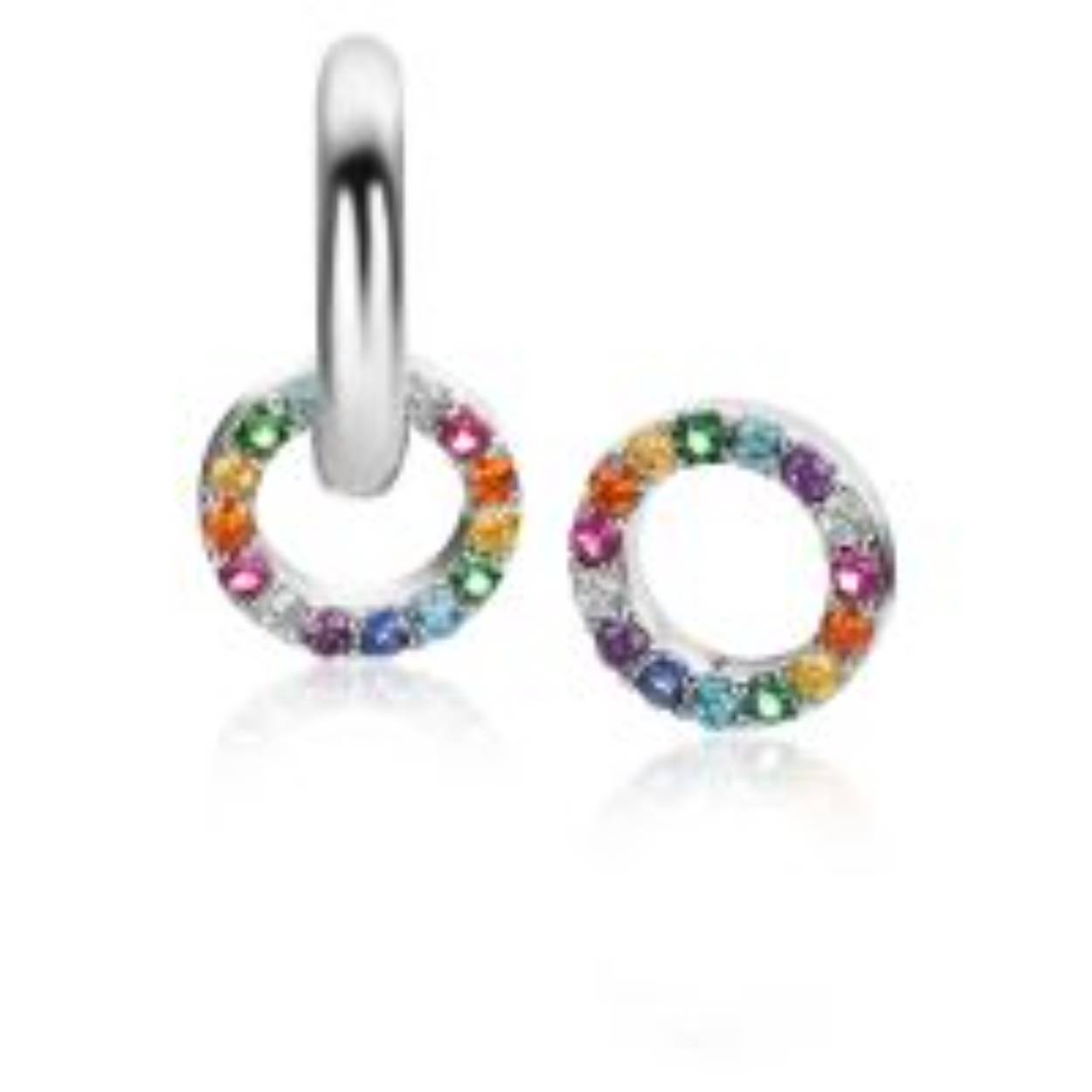 Zilveren oorring hangers met regenboog zirkonia's 