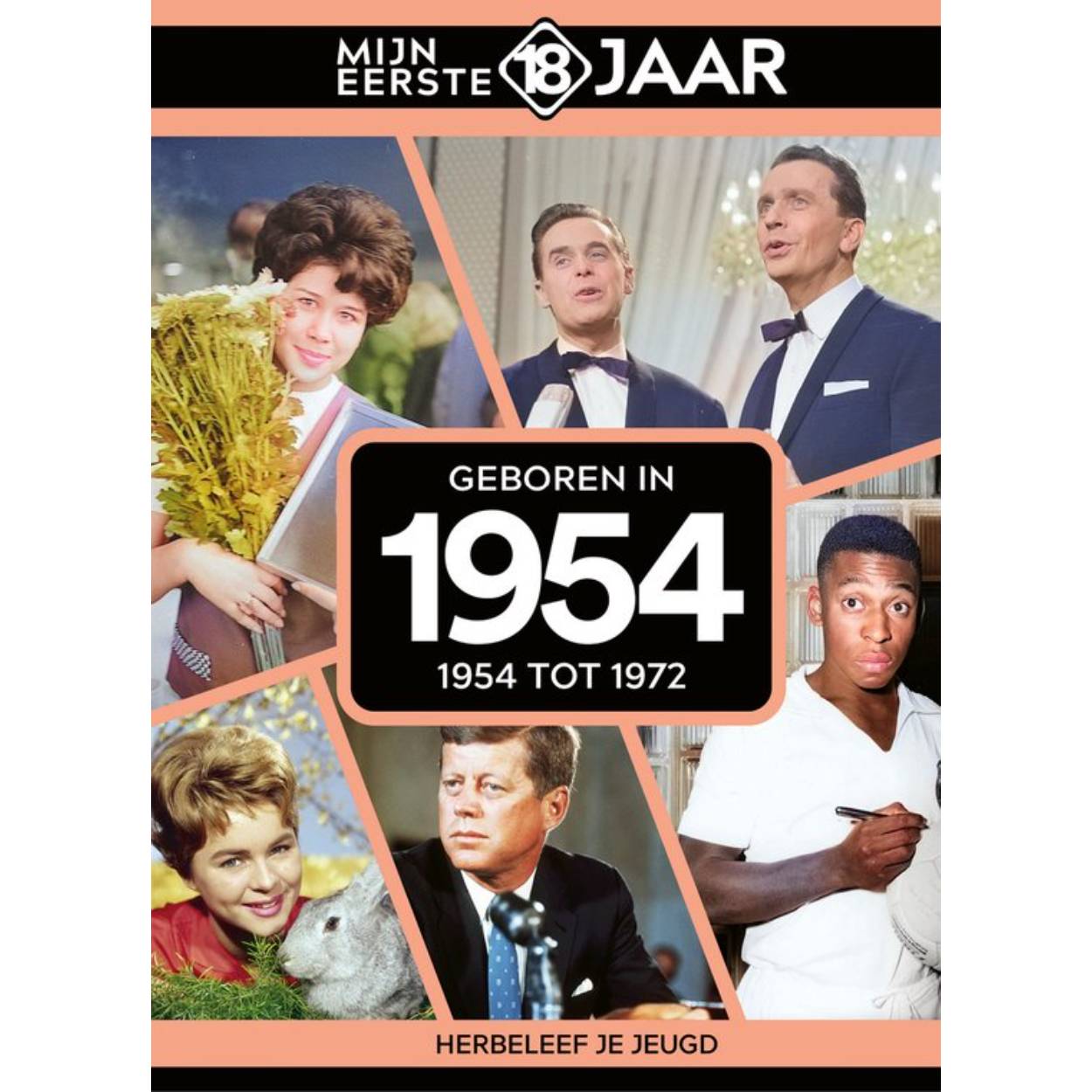MIJN EERSTE 18 JAAR; GEBOREN IN 1954 De jaren van 1954 tot 1972 Mijn Eerste 18 Jaar is hét boek vol met ‘oh ja!’-momenten. Droom weg bij alle hoogtepunten uit jouw jeugd. Zo beleef je de meest spraakmakende momenten uit de eerste 18 jaar van jouw leven opnieuw. Aan welke hits, films en tv-programma’s heb je mooie herinneringen? Hoe was de mode toen, het straatbeeld en de rages? Welke sporthelden zijn je bijgebleven? En wat was het nieuws waar iedereen het over had? Mijn Eerste 18 Jaar staat boordevol jeugdsentiment. Met maar liefst 182 pagina’s aan kleurrijke foto’s, anekdotes en iconische beelden uit jouw jonge jaren. Ook hebben we per jaar de grootste hits voor je verzameld. Scan de code en beluister jouw hits. Begin met bladeren en herbeleef je jeugd!