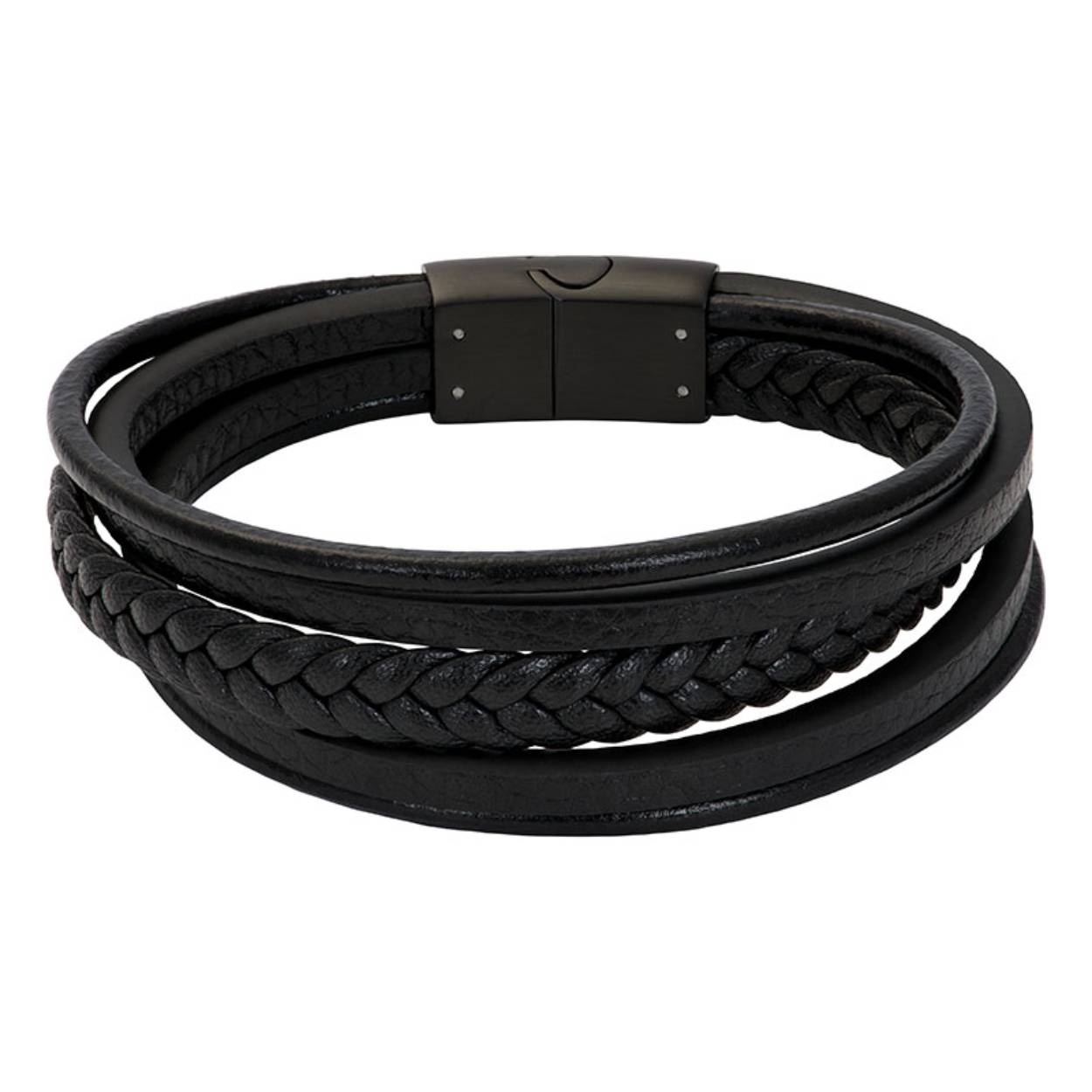 De iXXXi MEN armband Jason is gemaakt van zwart leder en heeft een matzwarte, rechthoekige sluiting gemaakt van stainless steel. De bracelet bestaat uit een aantal verschillende lederen armbanden die samenkomen bij één sluiting. Het design van de armbanden bestaat uit gladde, zwartleren armbanden in verschillende diktes en een gevlochten armband. De iXXXi MEN armband Jason is verkrijgbaar in de maten 20,5, 21,5 en 22,5. Mix en match met verschillende armbanden uit de iXXXi MEN collectie en maak zo jouw look compleet!