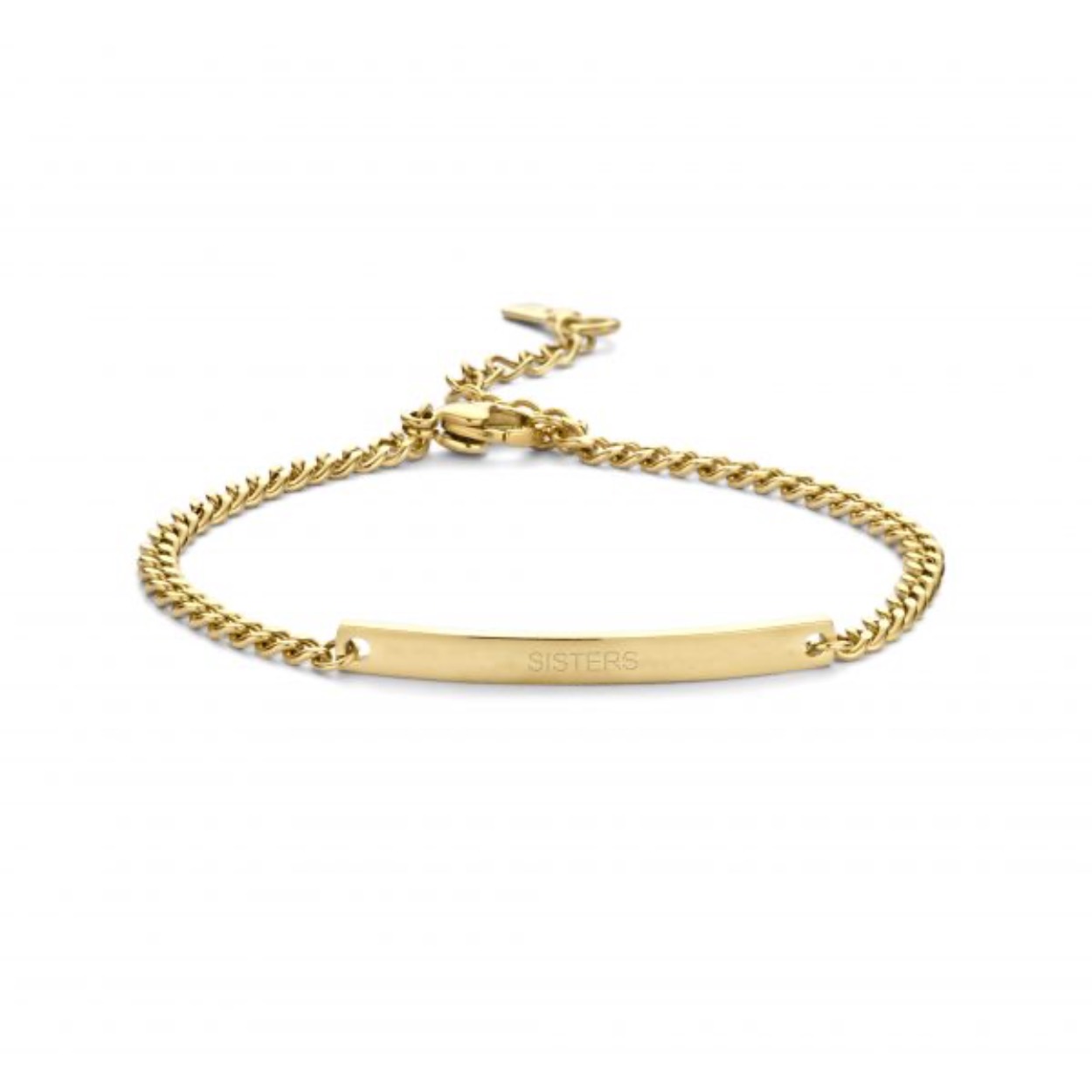 armband - Dames - Plaat - SISTERS - 16,5 + 3 cm - Gourmetschakel - Staal - Gold Plated op staal.
