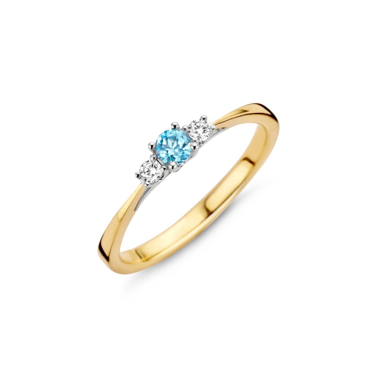 14k bicolor gouden ring met diamant en blauwe topaas