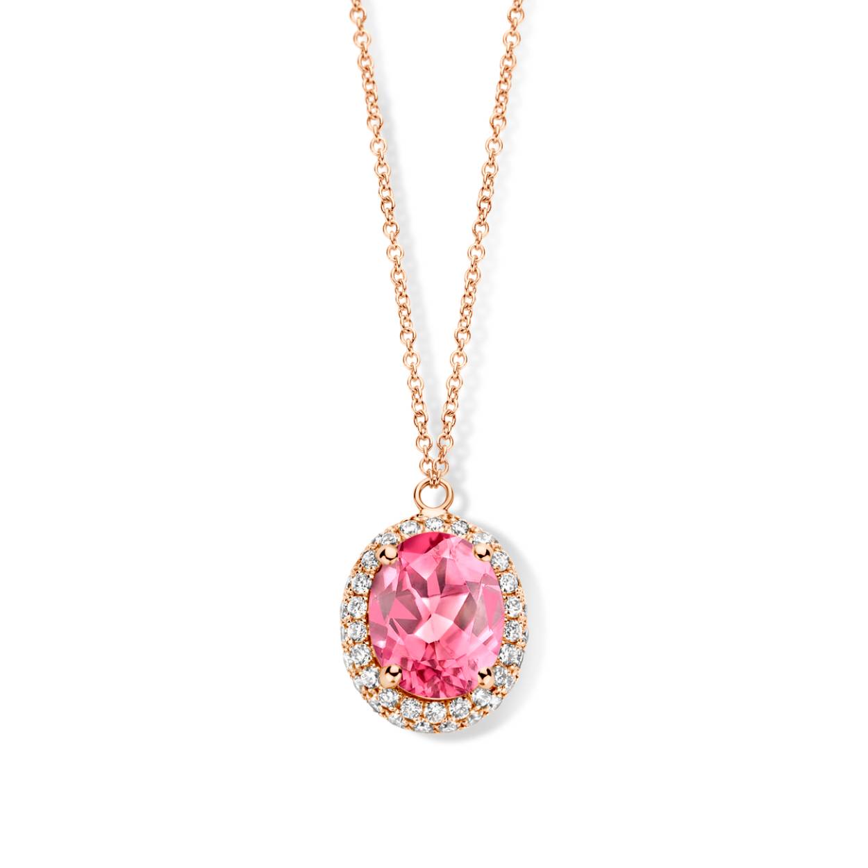 One more ketting met hanger met toermalijn 2.620ct en 70 briljanten 0.670ct Sv F-G