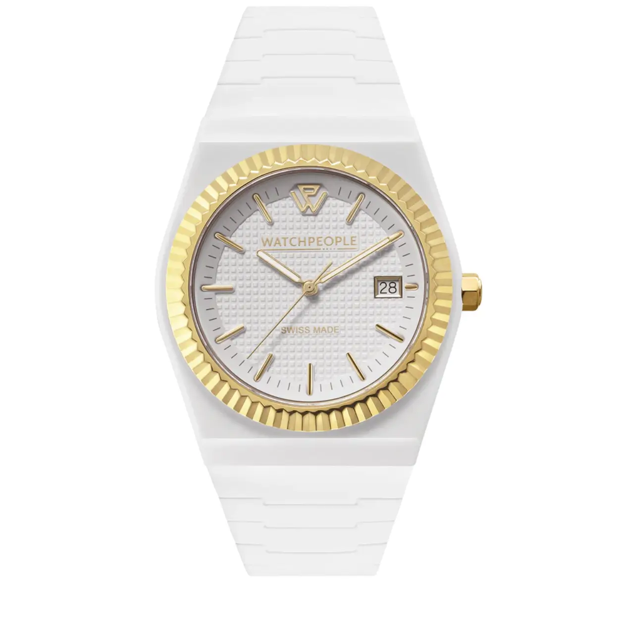 De elegante en overzichtelijke WP1 Gold square combineert op subtiele wijze eenvoud en verfijning. De witte siliconen band biedt een smetteloos canvas, terwijl de witte wijzerplaat, versierd met delicate gouden accenten, tijdloze elegantie uitstraalt. Dit Swiss Made horloge belichaamt Zwitsers vakmanschap van uitmuntendheid, terwijl het saffierglas ongeëvenaarde bescherming biedt tegen krassen, waardoor het mooi blijft.