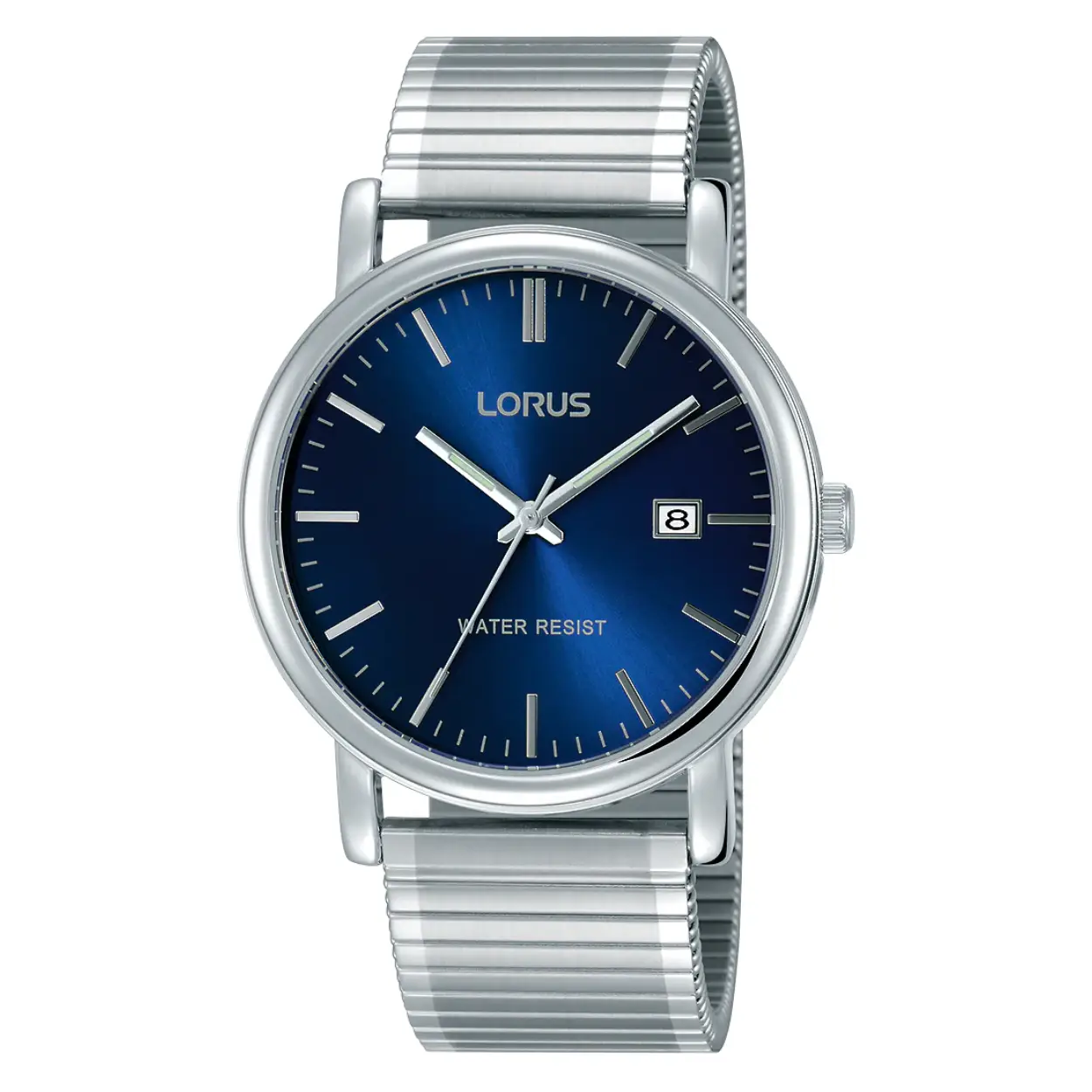 Lorus stalen horloge met rekband RG841CX4. Het horloge heeft een mooie blauwe wijzerplaat.