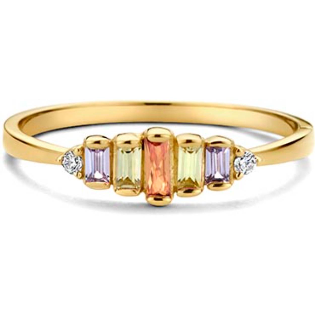Swing Jewels gouden ring met champagne groen lila en witte zirkonia's 