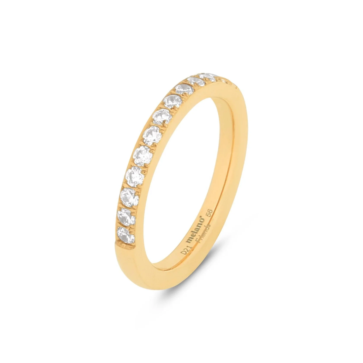 De Melano Friends Saddy ring is een prachtige sprankelende ring die zowel los te dragen is, maar ook geweldig staat als aanschuifring bij alle andere Melano ringen. De ring is een bredere variant van onze bekende Sad&eacute; CZ ring en is er in drie verschillende subtiele tinten zirkonia. De Saddy ring is 2,5 mm breed en is verkrijgbaar in een zilver-, rose goud- of goudkleurige plating.