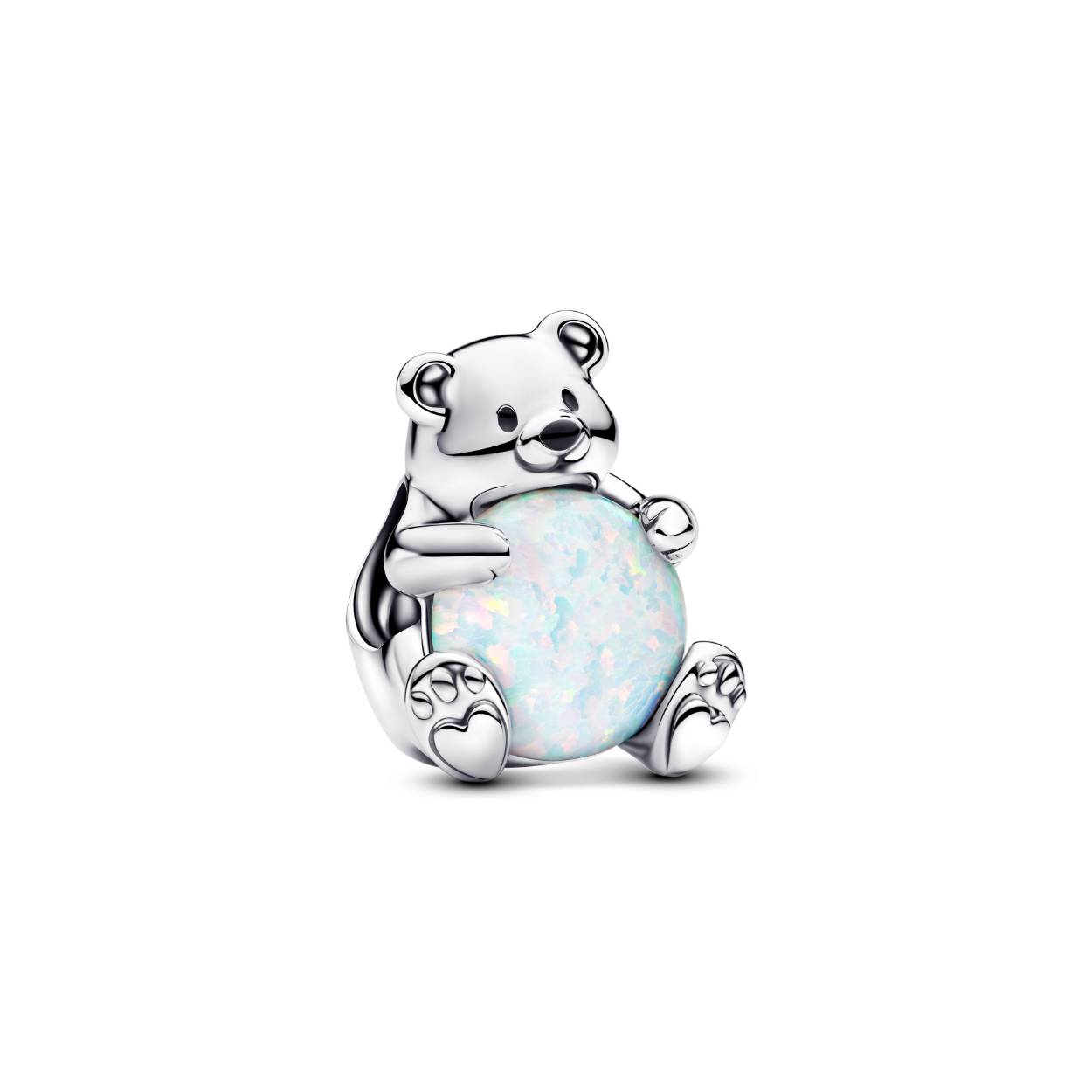 Polar bear sterling silver 
charm with white lab-created
opal and black enamel
