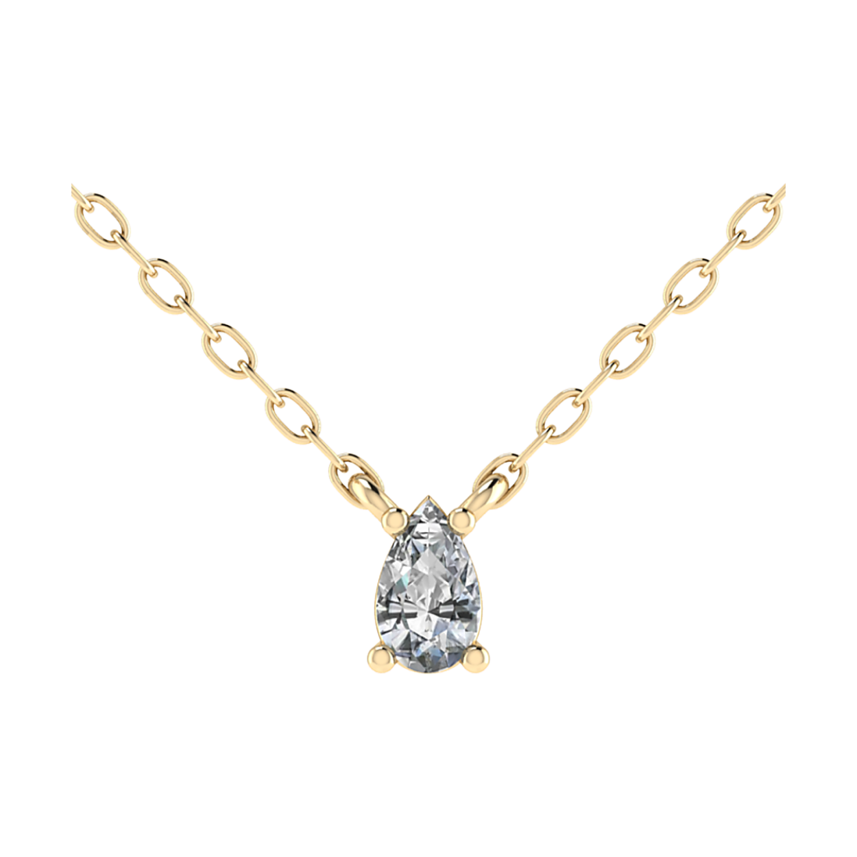 14k geel gouden pear shape lab grown diamanten collier. Lab grown diamant wordt geleverd met een IGI diamanten certificaat. Lab diamant is 0.64 caraat en heeft een F kleur/ VS1