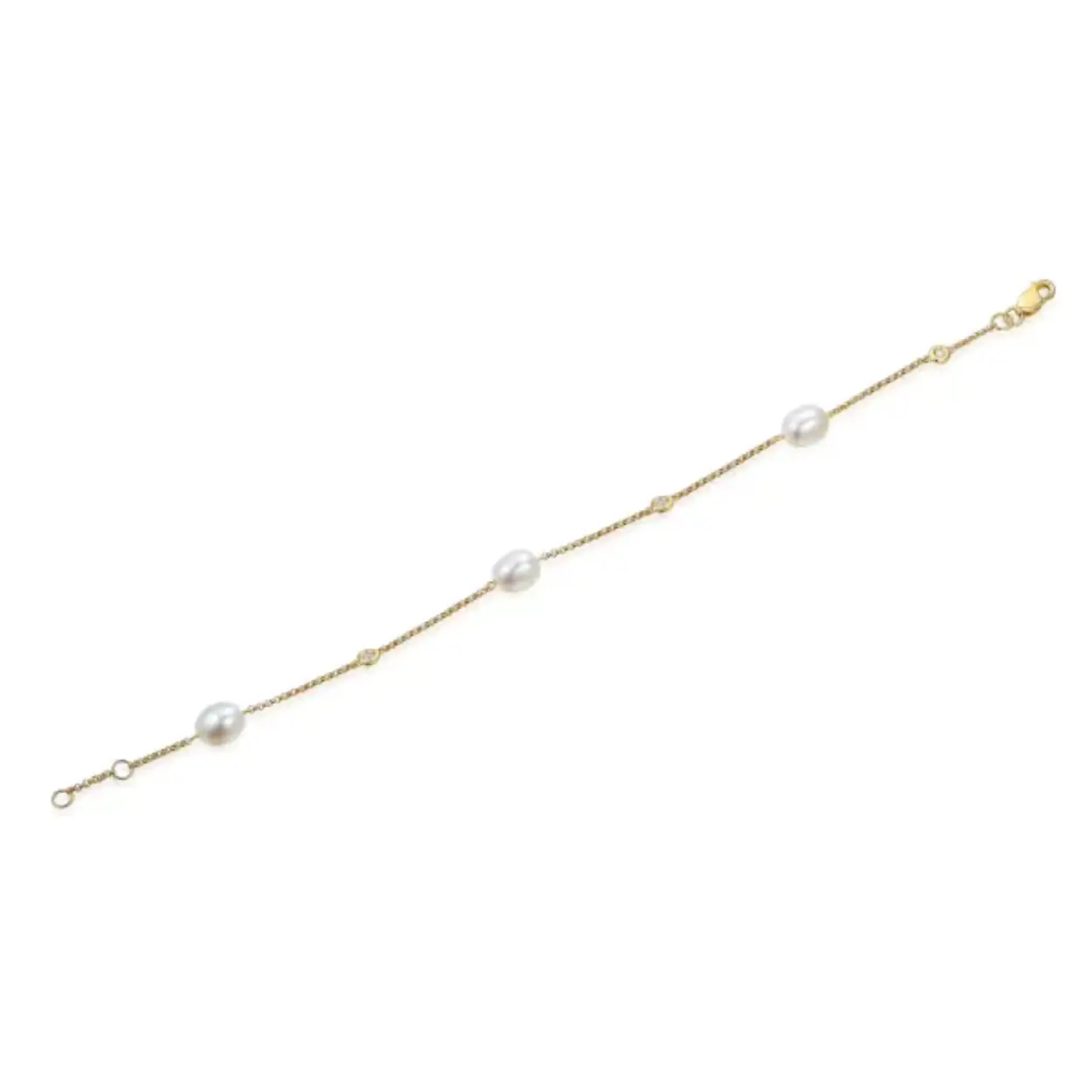 14.kt gd armband parel/brilj 3-0.05 ct. H/SI