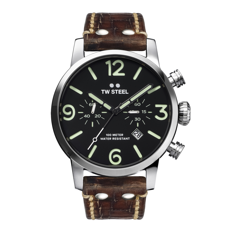 TWMS14 MAVERICK COLL 48MM CHRONOLUM.GREEN INDEX COGNAC VINTAGE STRAP