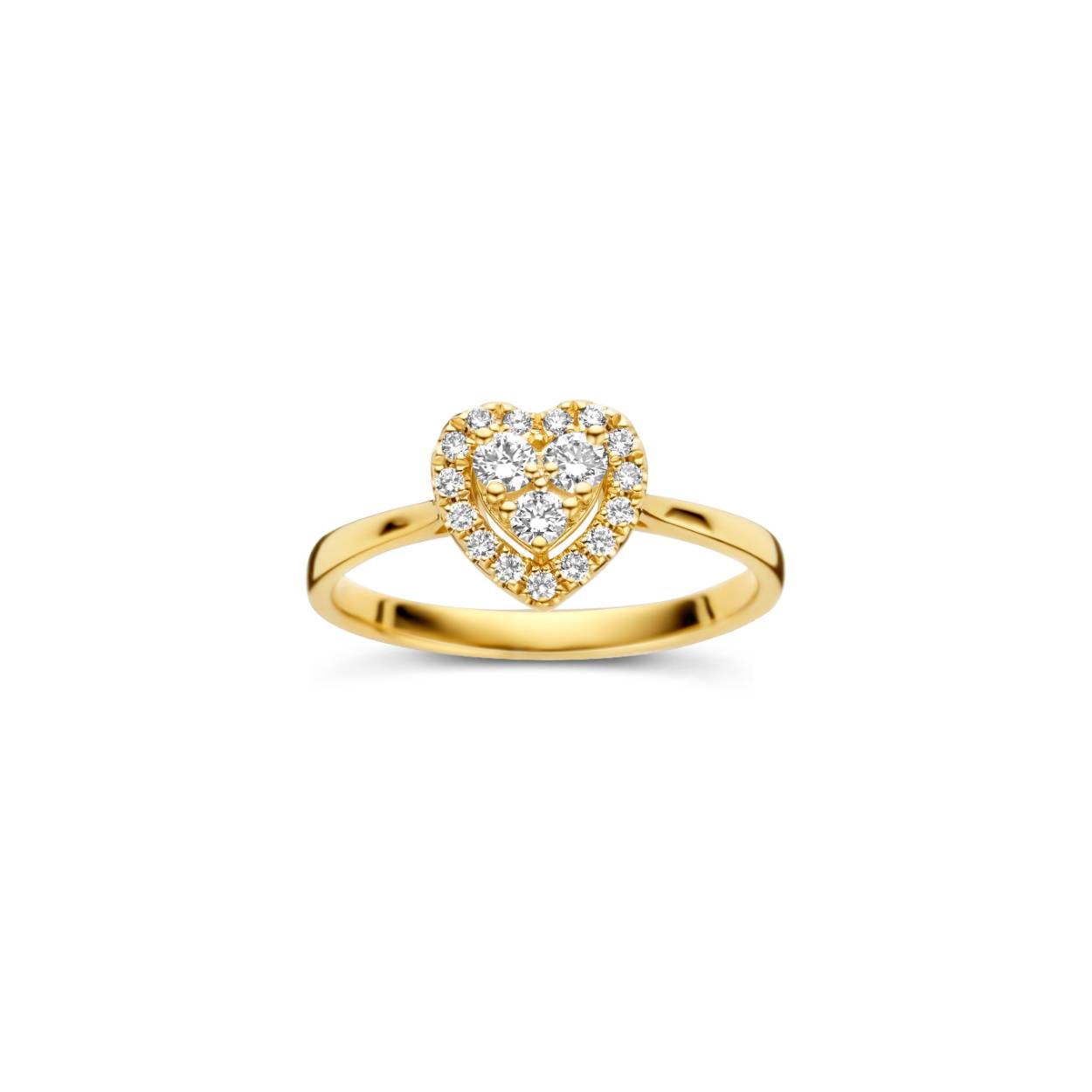 Hartjesvormig geel gouden 18 karaat ring met 0.28ct briljant