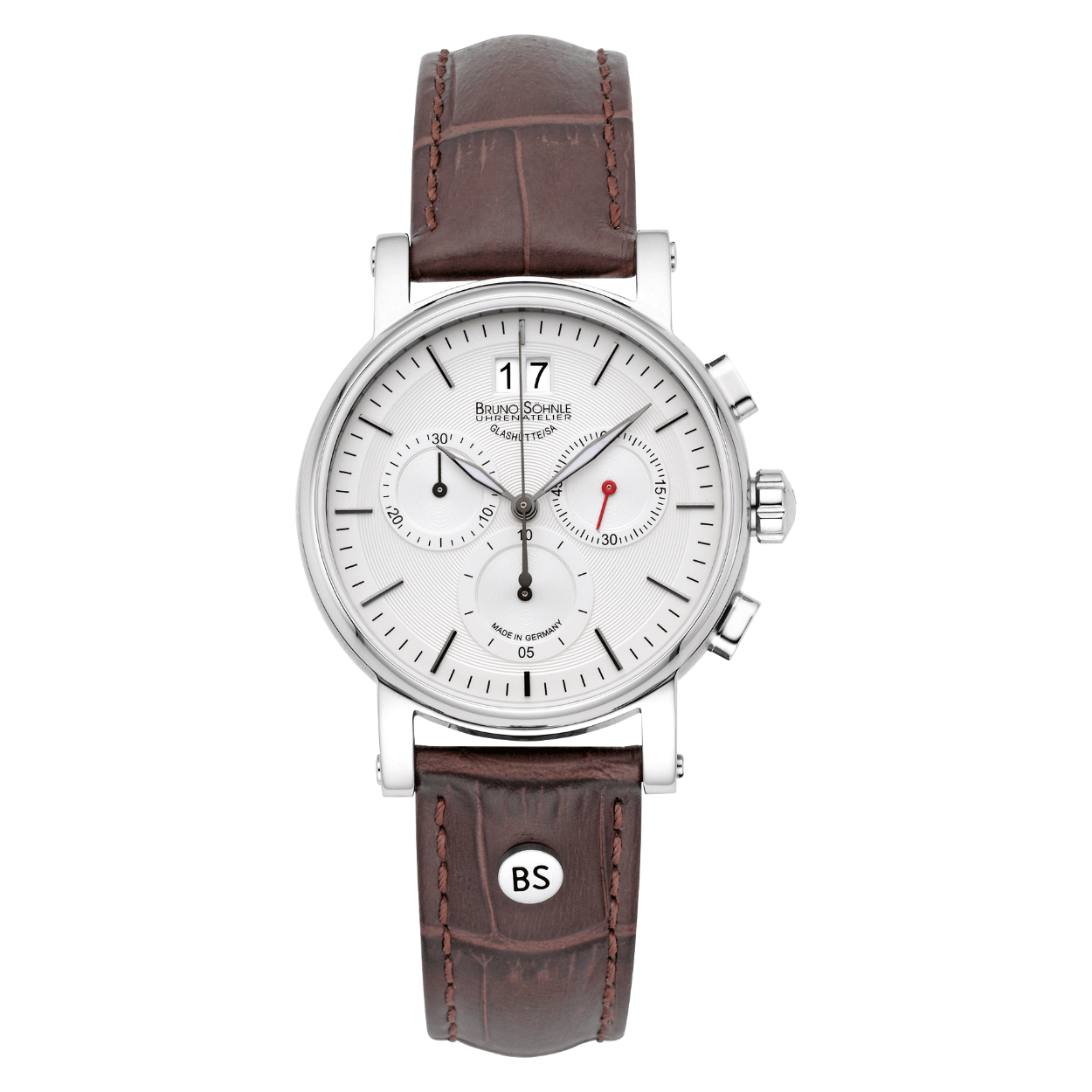 Bruno Söhnle Pesaro chrono small ,witte wzp,kalfslederen band bruin