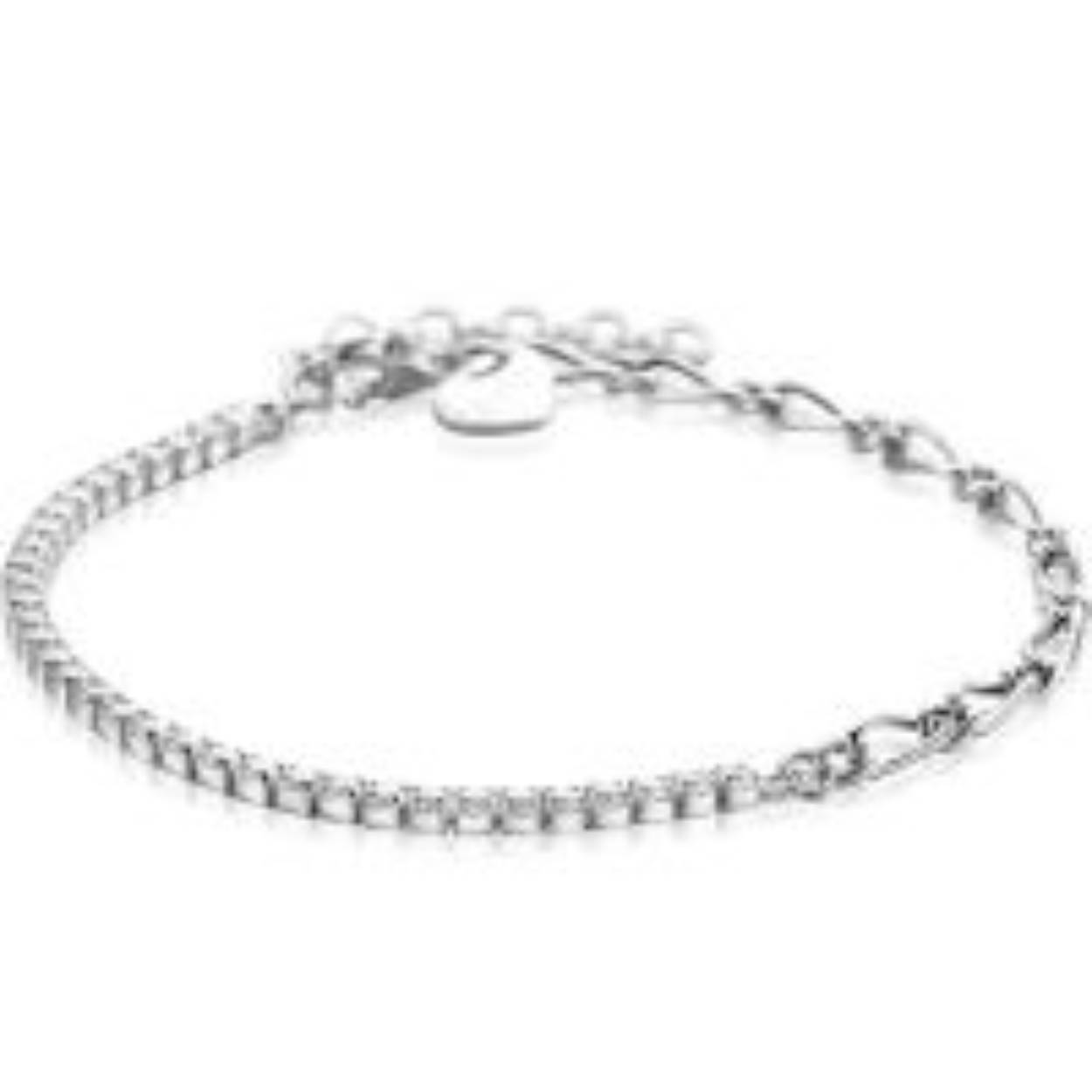 ZINZI zilveren fantasie schakel armband waarbij de ene helft bezet is met witte zirconia's. De lengte van de armband is te variëren tussen 17cm en 20cm. De armband is vervaardigd van eerste gehalte zilver (925) en voorzien van een extra rodium laag voor een witgouden uitstraling.