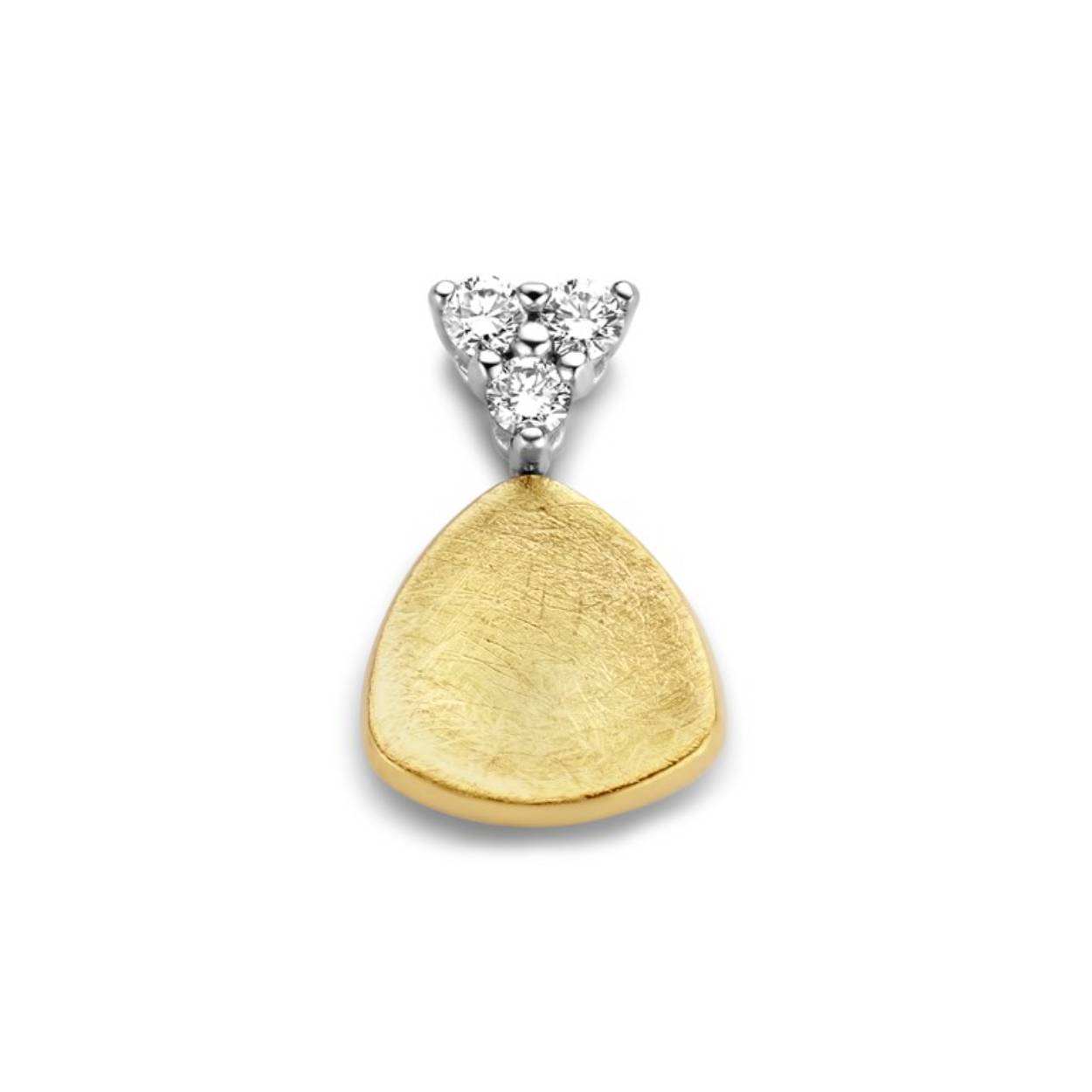 Mat gouden hanger in 18 kt goud met briljant: 0,14 ct
Afmeting: 15mm x 10mm
Bijhorende oorstekers zijn ook verkrijgbaar
De prijs kan variëren naargelang de goudprijs
