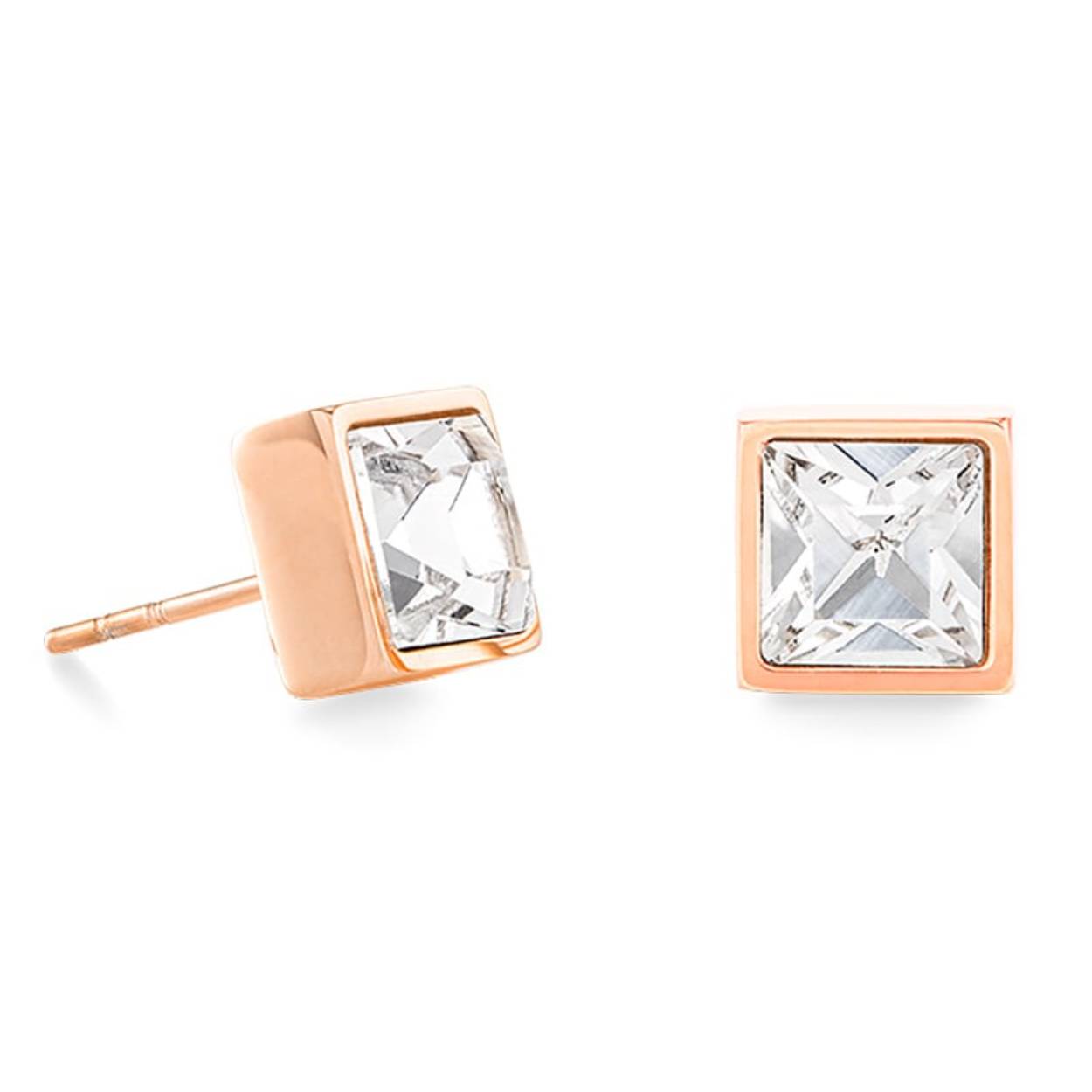 Prachtige oorstekers Brilliant Square roségold crystal uit de collectie van Coeur de Lion, nieuw in geschenkverpakking. De mooie vierkante oorbellen zijn van roségoudkleurig roestvrijstaal met sprankelend, transparant kristalglas, afmeting 0,8 x 0,8 cm. 

Geschikt voor alle gelegenheden! 