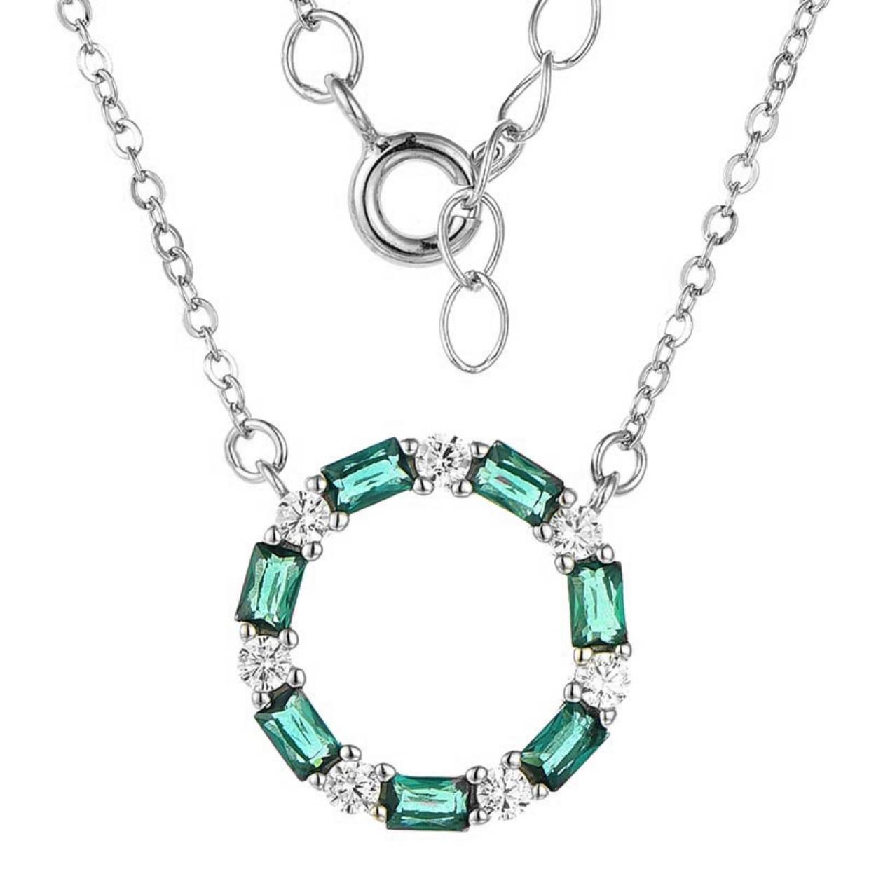 MY iMenso ODM "Emerald-CZ Baquette" pendant +chain (925/rhod-plated)