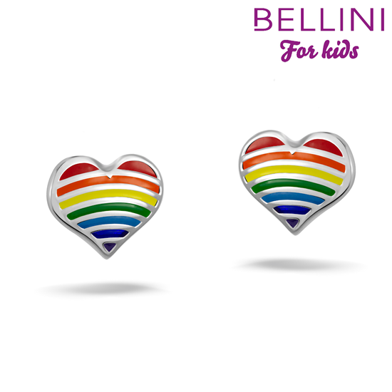 Zilveren hartjes oorknoppen met regenboogkleuren.
Set 041