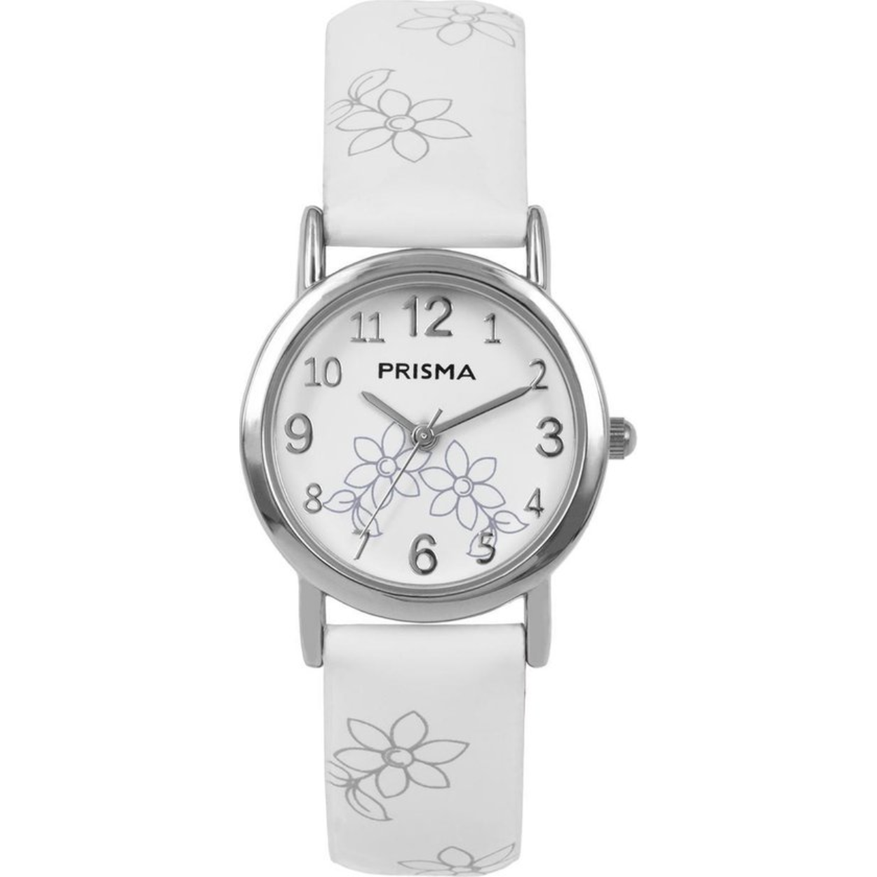 Coolwatch meisjeshorloge, witte wzpl met bloemen en leren band met bloemen